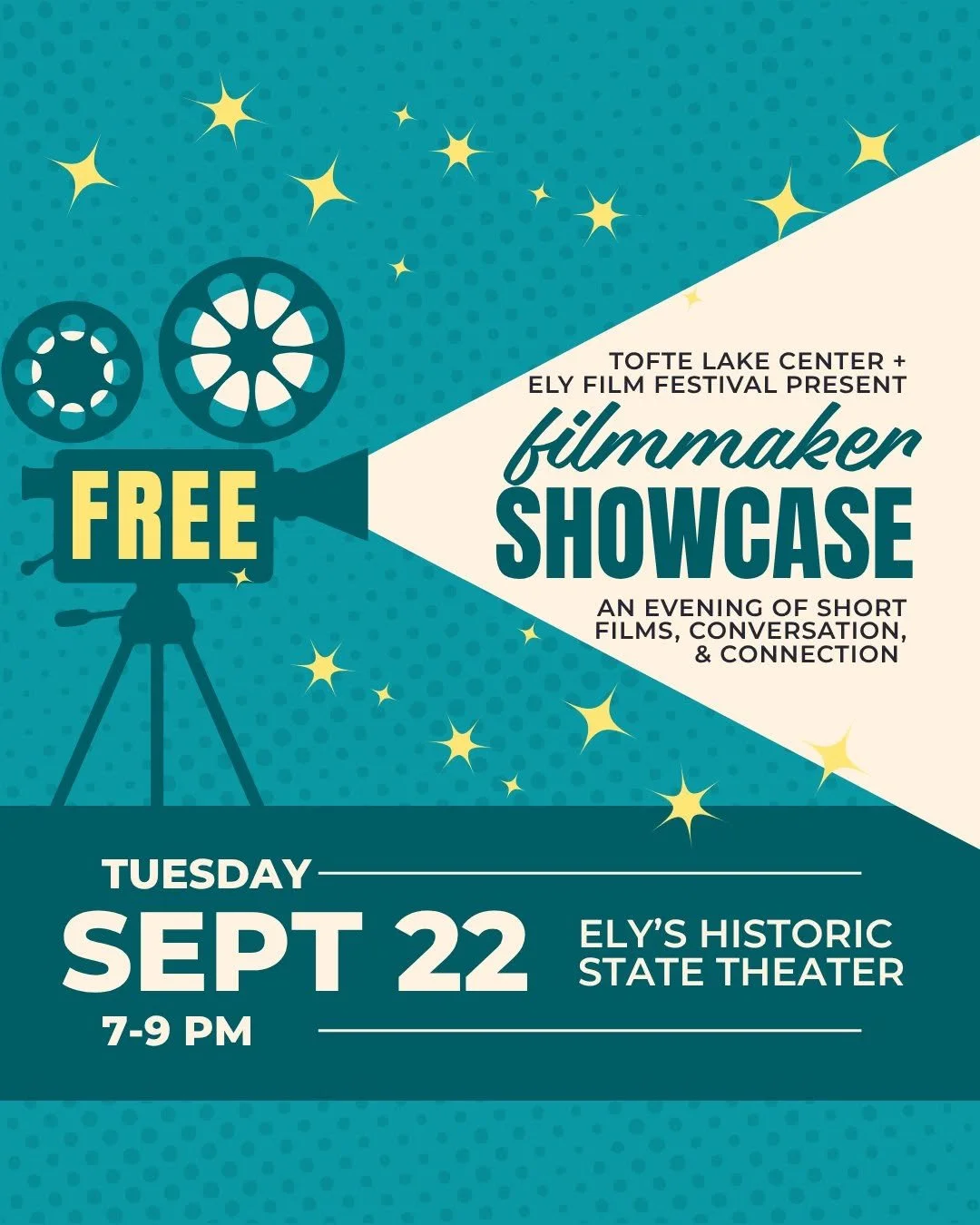 Join us for a fantastic film filled night on Tuesday September 22nd!

If you missed them the first time, five extraordinary filmmakers from the Ely Film Festival will be back in Ely!  Join us for an evening of short films, conversation and connection
