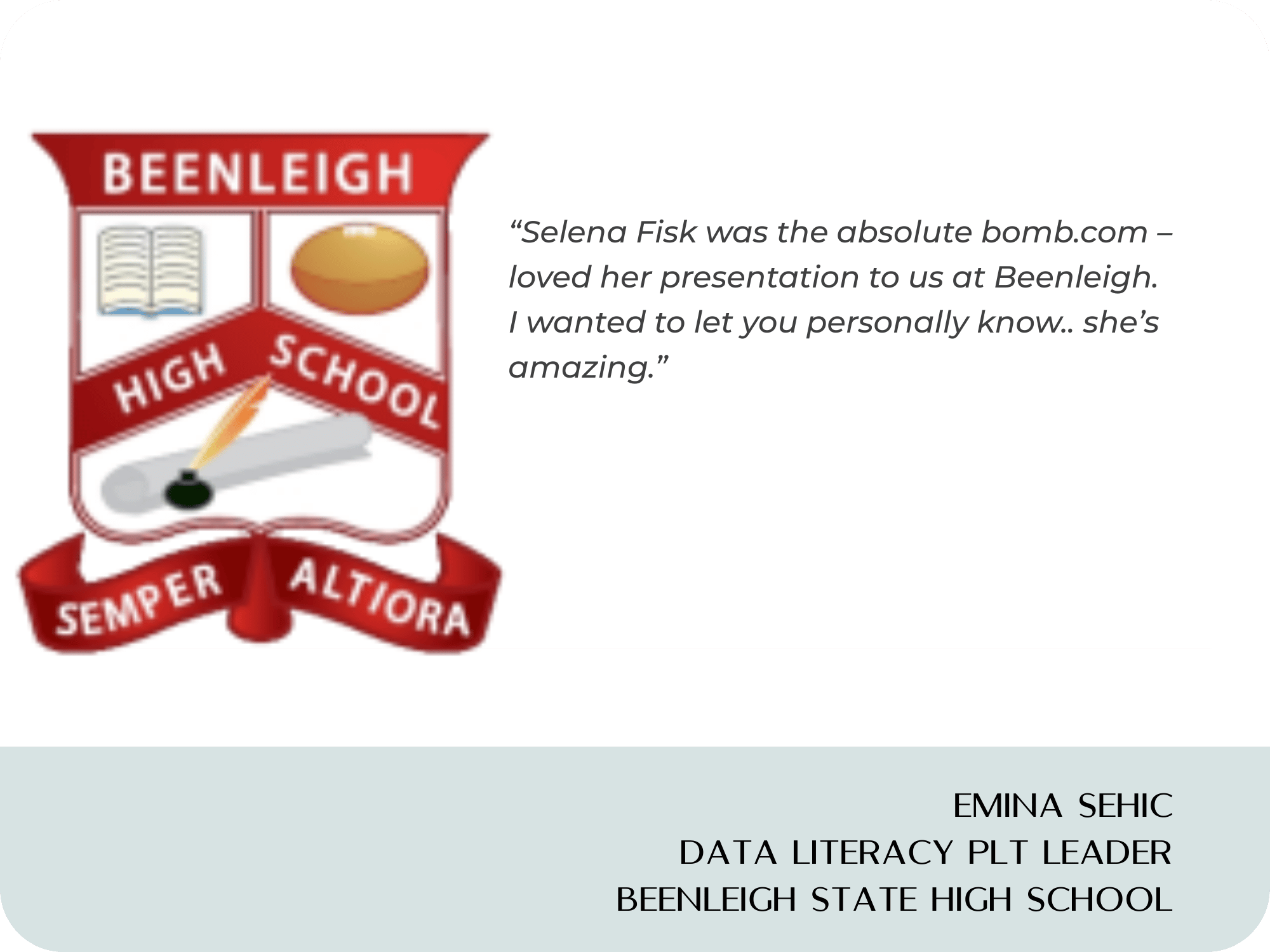 Dr Selena Fisk testimonial Beenleigh SHS