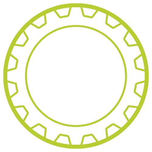 A lime green circular gear or mechanical part.