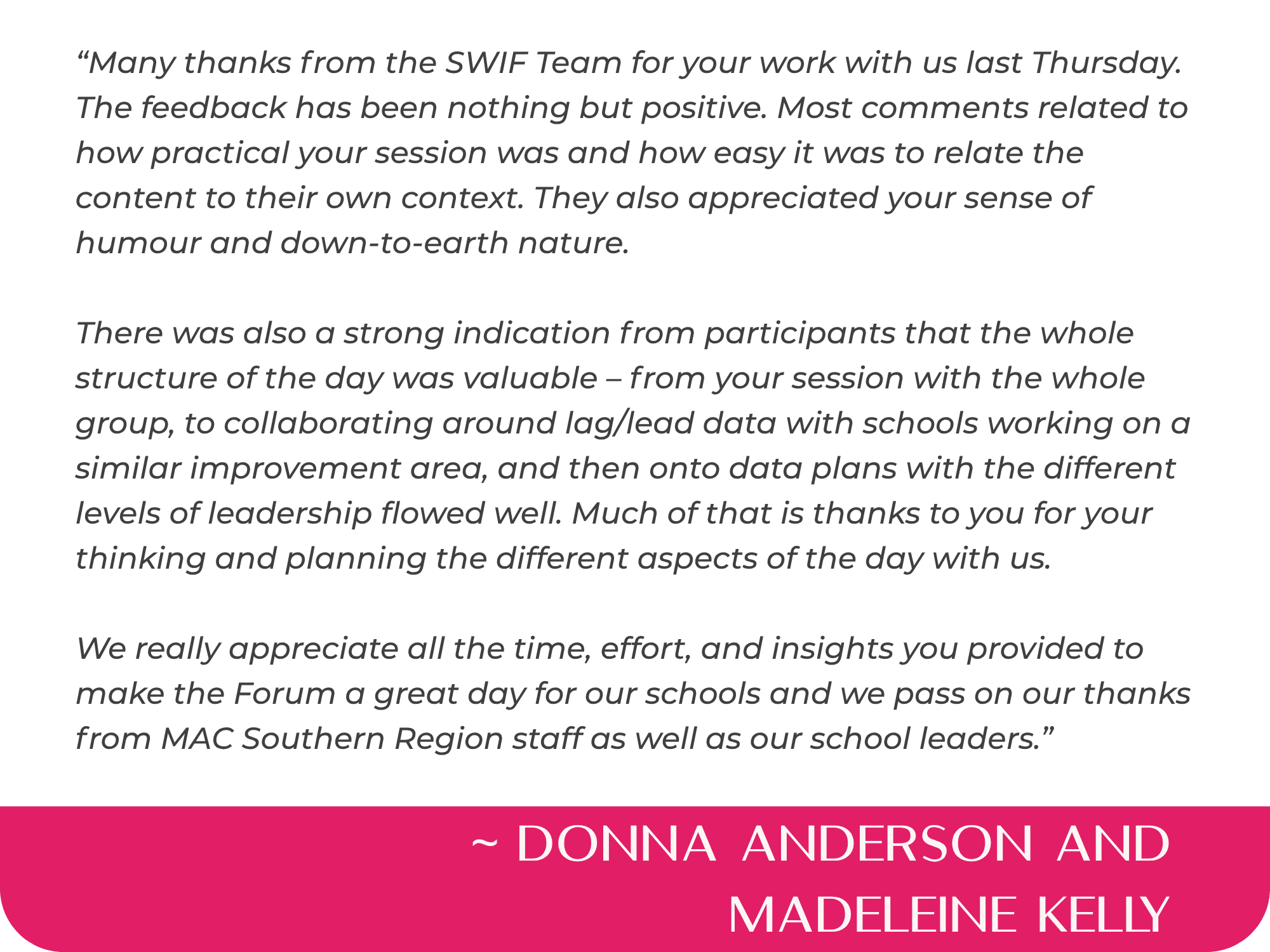Dr Selena Fisk testimonial Anderson & Kelly