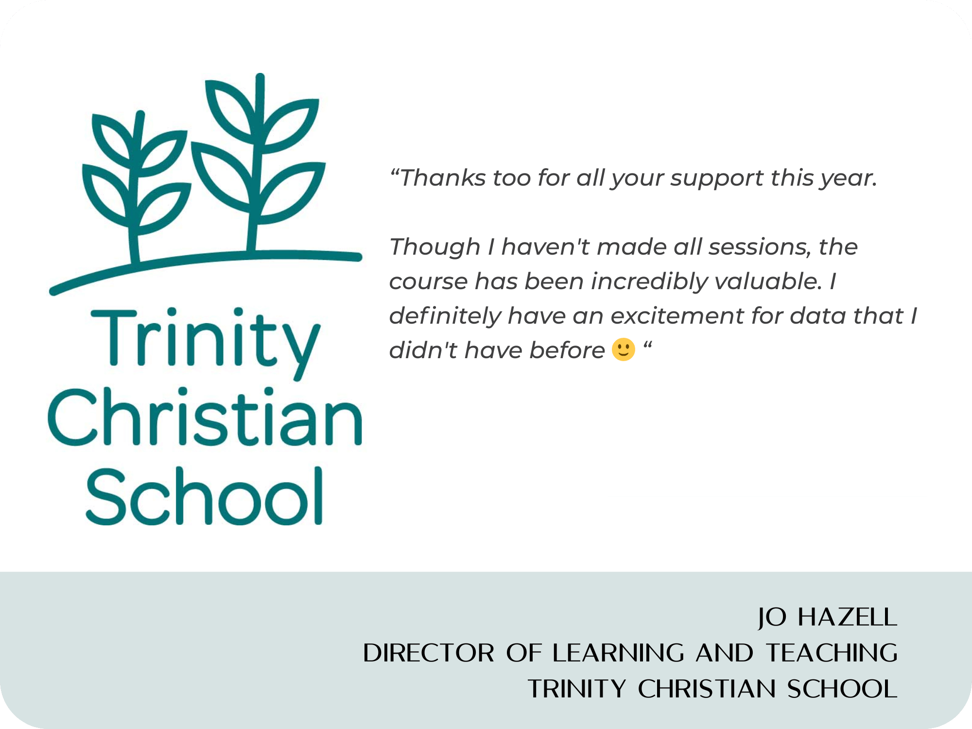 Dr Selena Fisk testimonial Trinity Christian School
