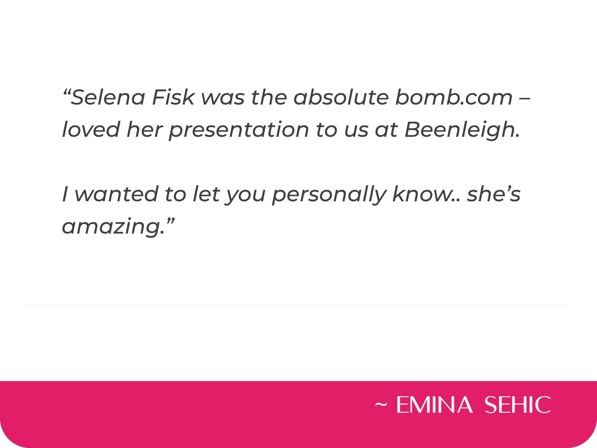 Dr Selena Fisk testimonial Beenleigh