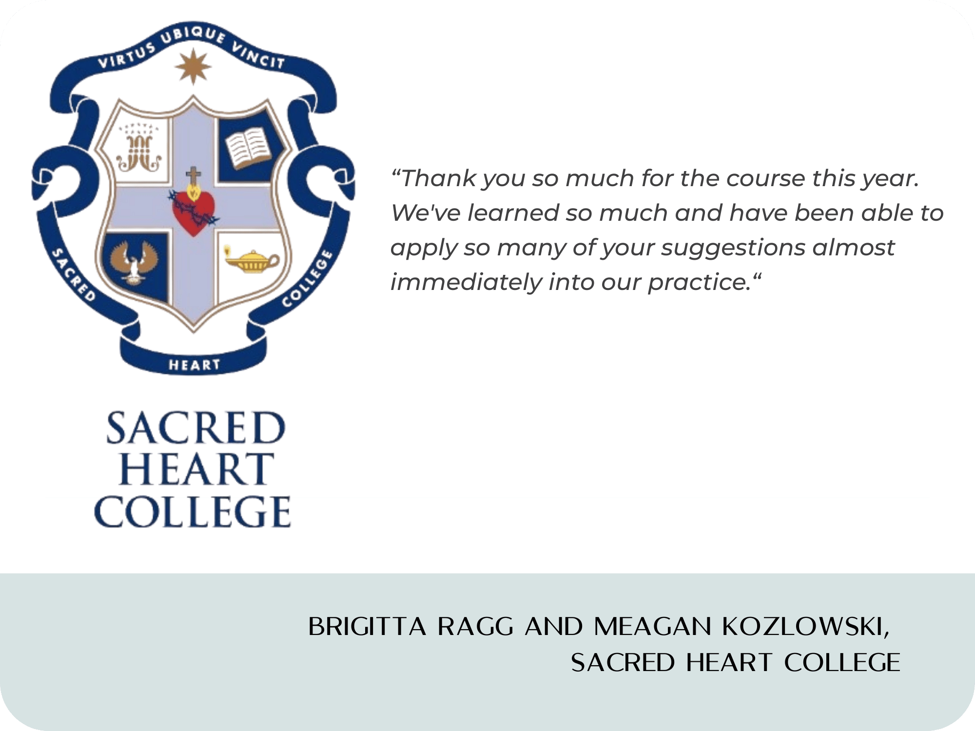 Dr Selena Fisk testimonial Sacred Heart College