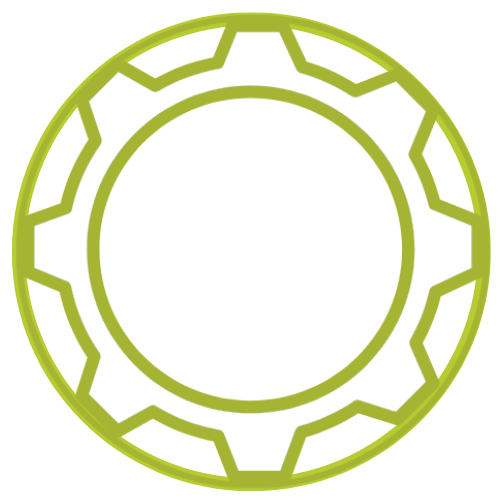 A circular gear or mechanical part with a black center and a light blue border.