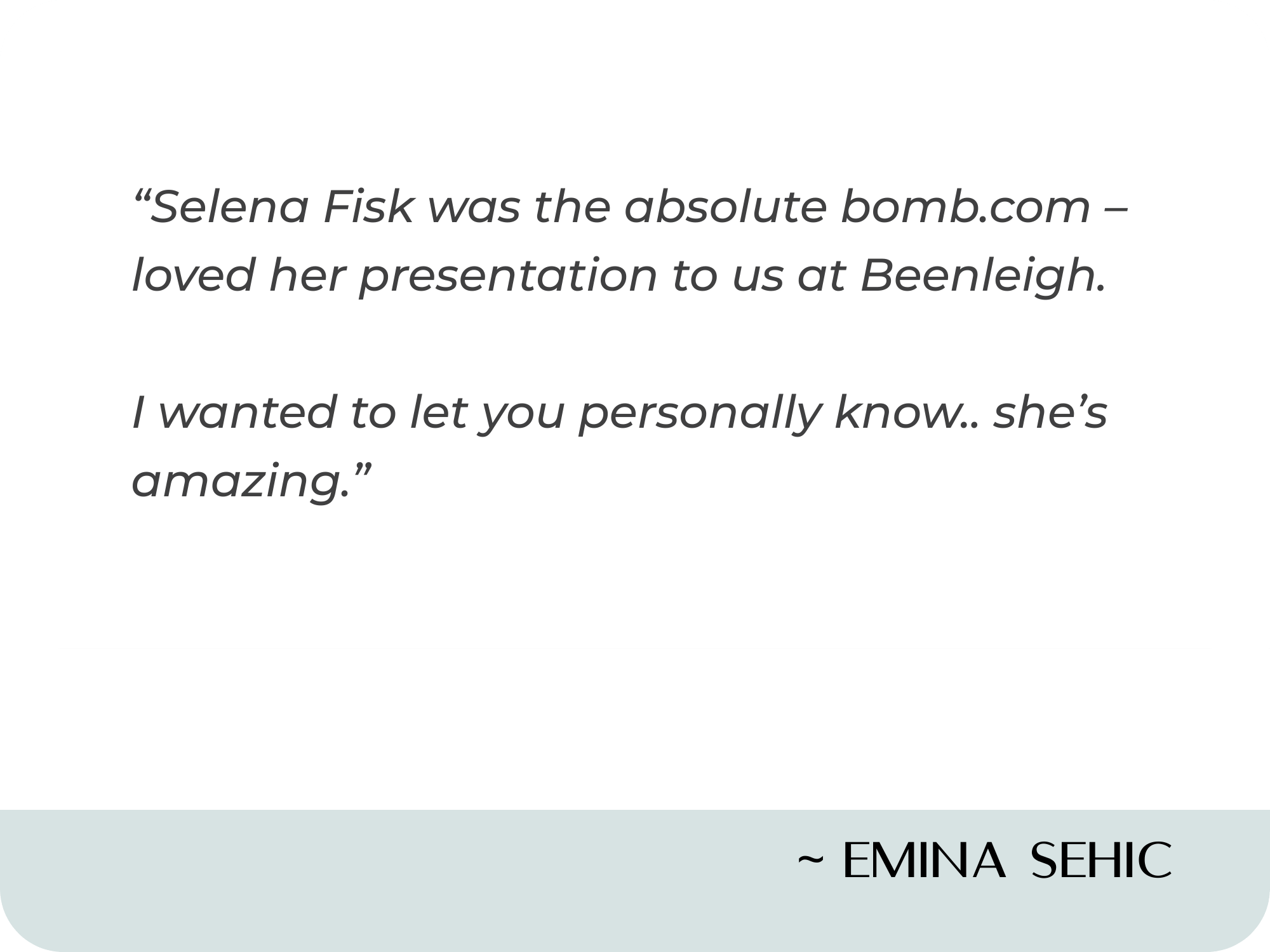 Dr Selena Fisk testimonial Beenleigh