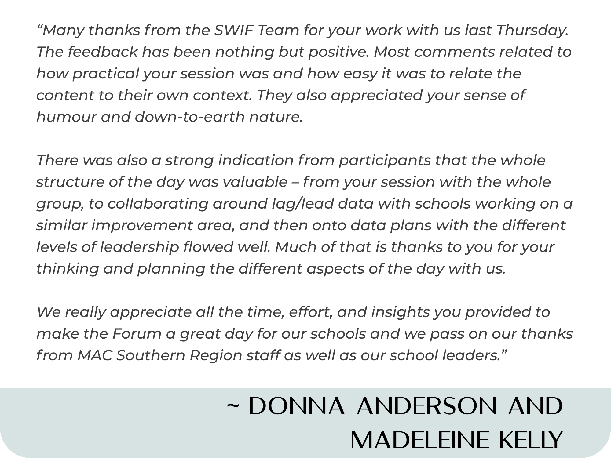 Dr Selena Fisk testimonial Anderson & Kelly