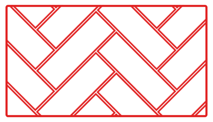 A geometric pattern composed of black shapes outlined in red, forming a symmetrical tessellation.