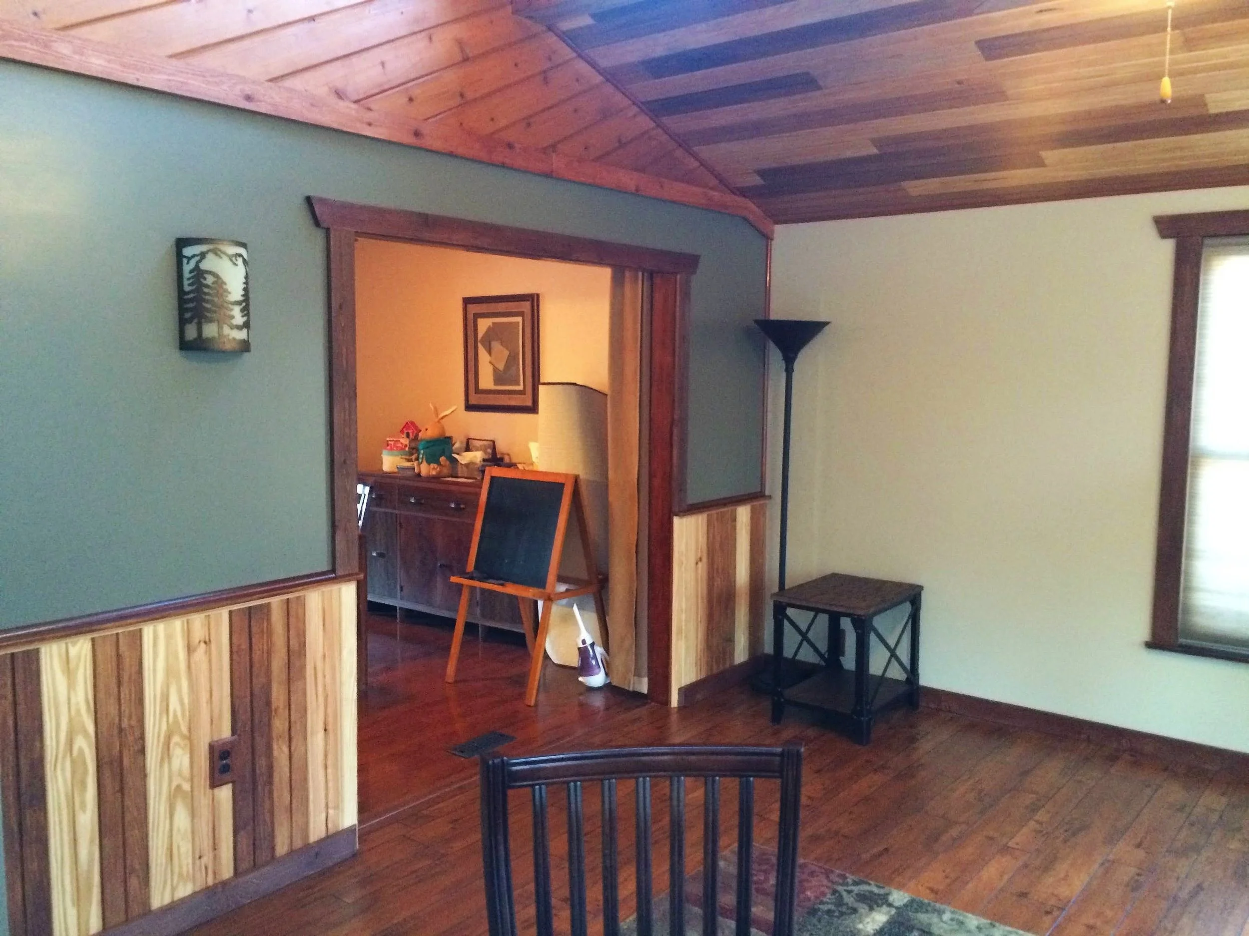 Finished room - sliding glass door removed for pass-through doorway.