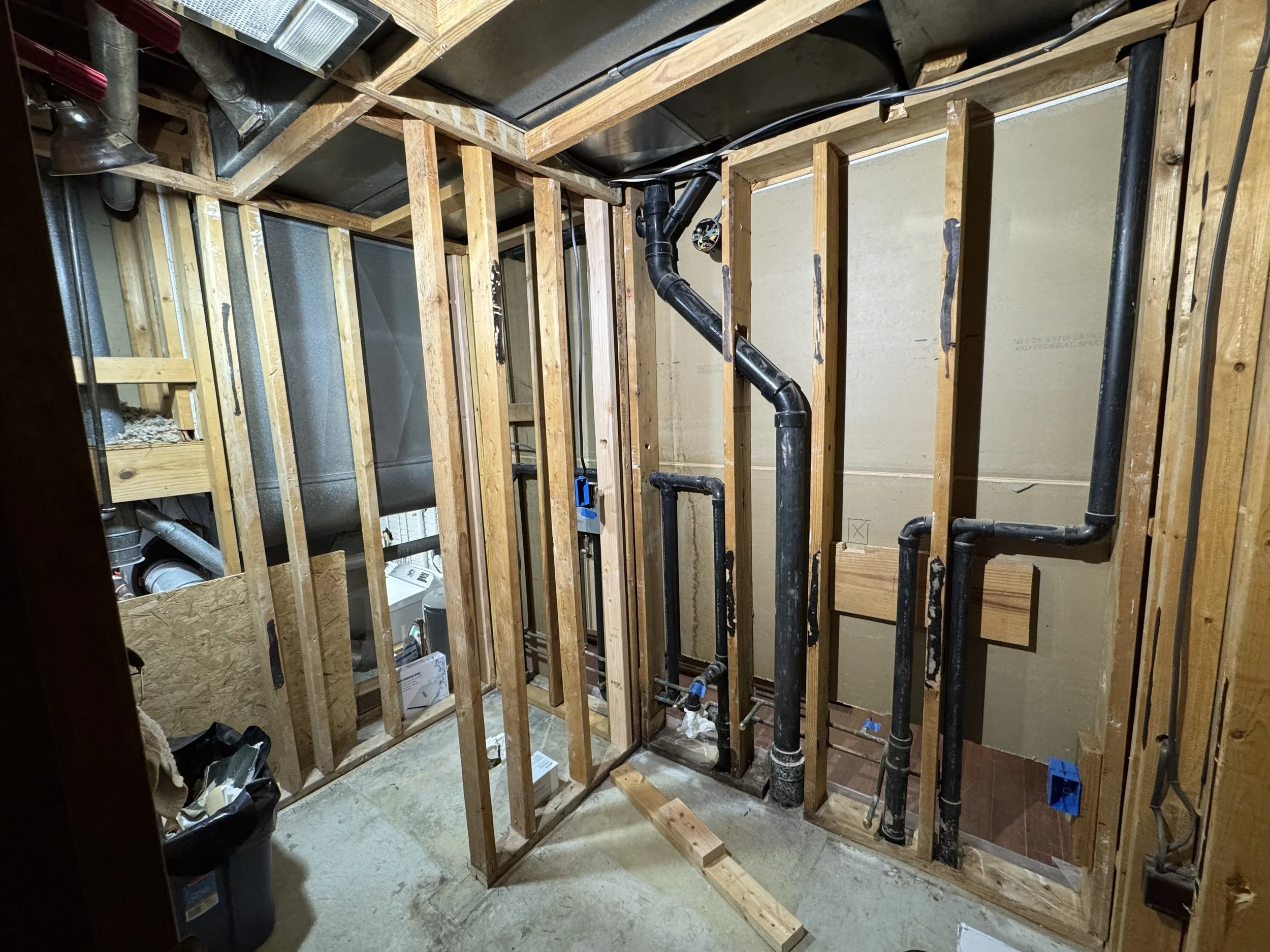 Complete demo was needed to locate and repair leaks and reposition shower.