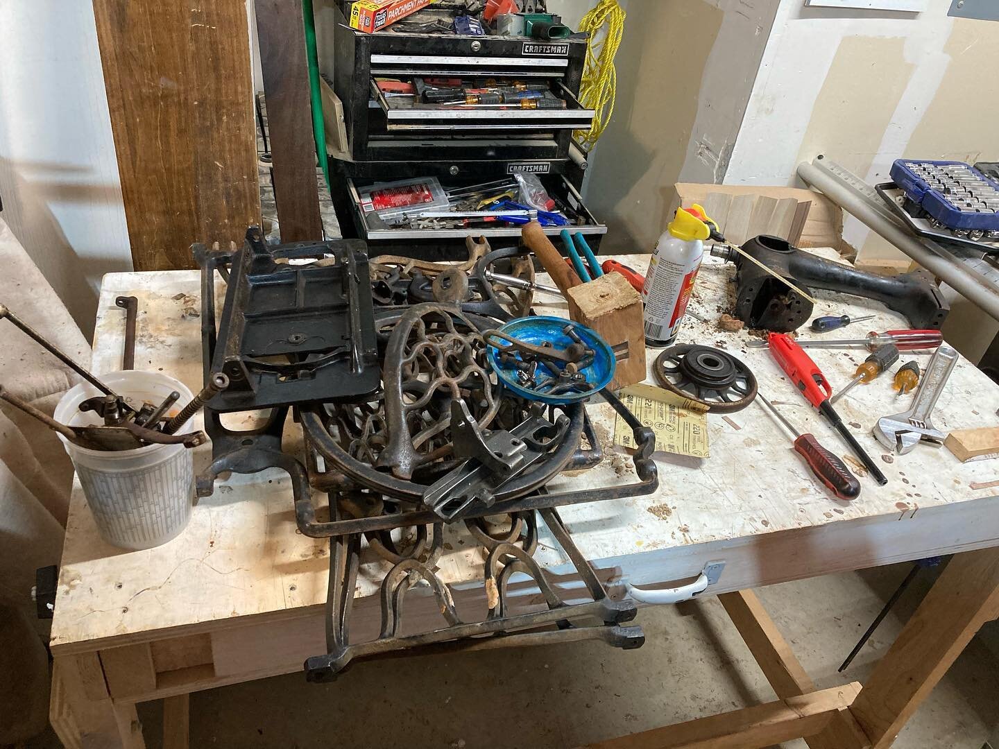 I had to switch gears from the cabinet part. I have a powder coating scheduled for Saturday. So, I have to get this thing apart so I can get it over there. Have you ever seen the inside of a sewing machine? So many tiny pieces. I&rsquo;ll be replatin