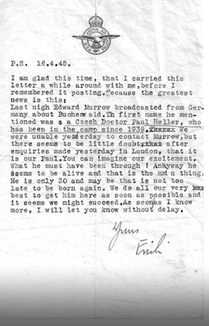 Erich's post script to his letter for Liese upon learning of Paul's surval