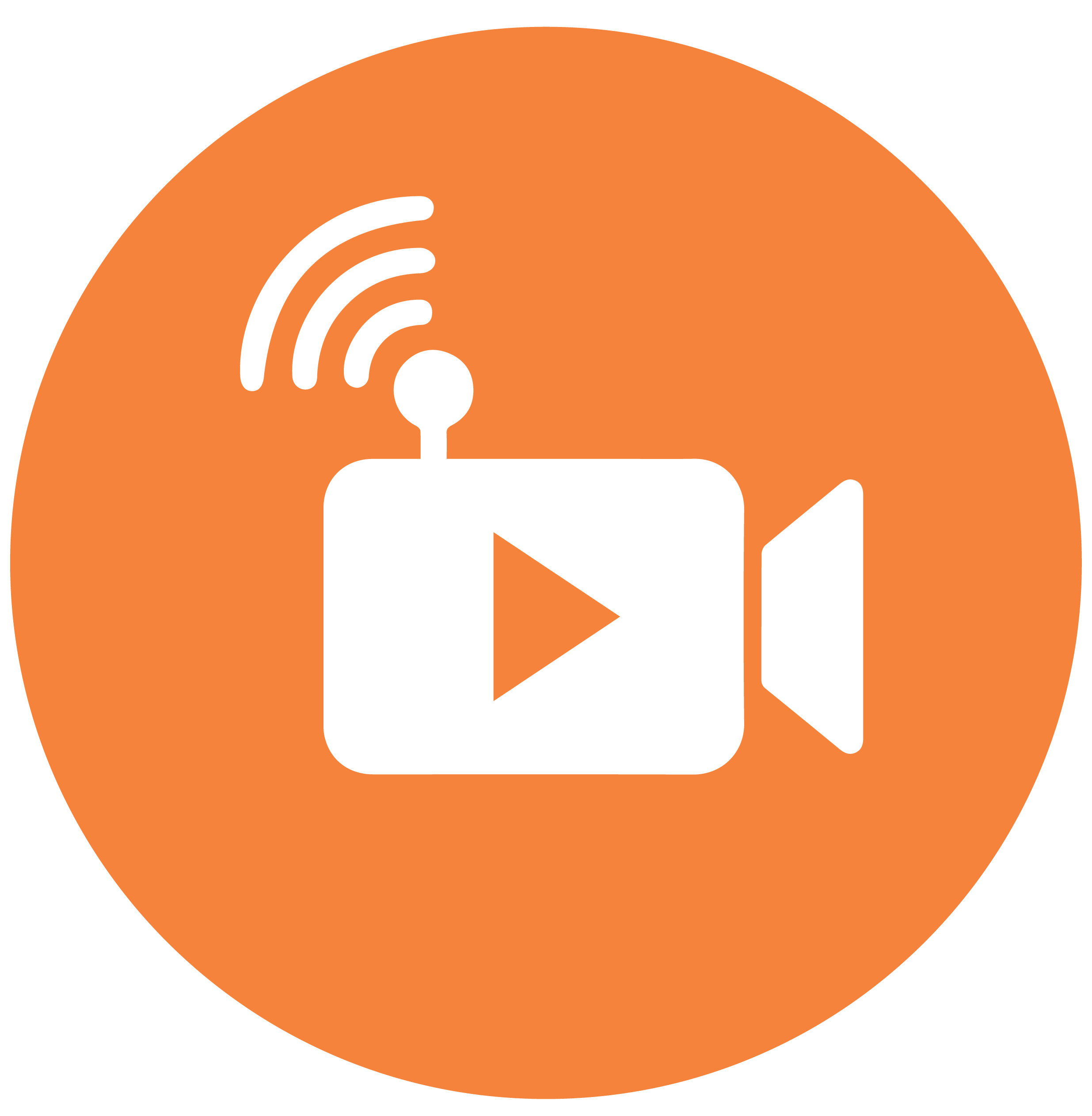 Orange circle with white video camera icon and Wi-Fi signal symbol