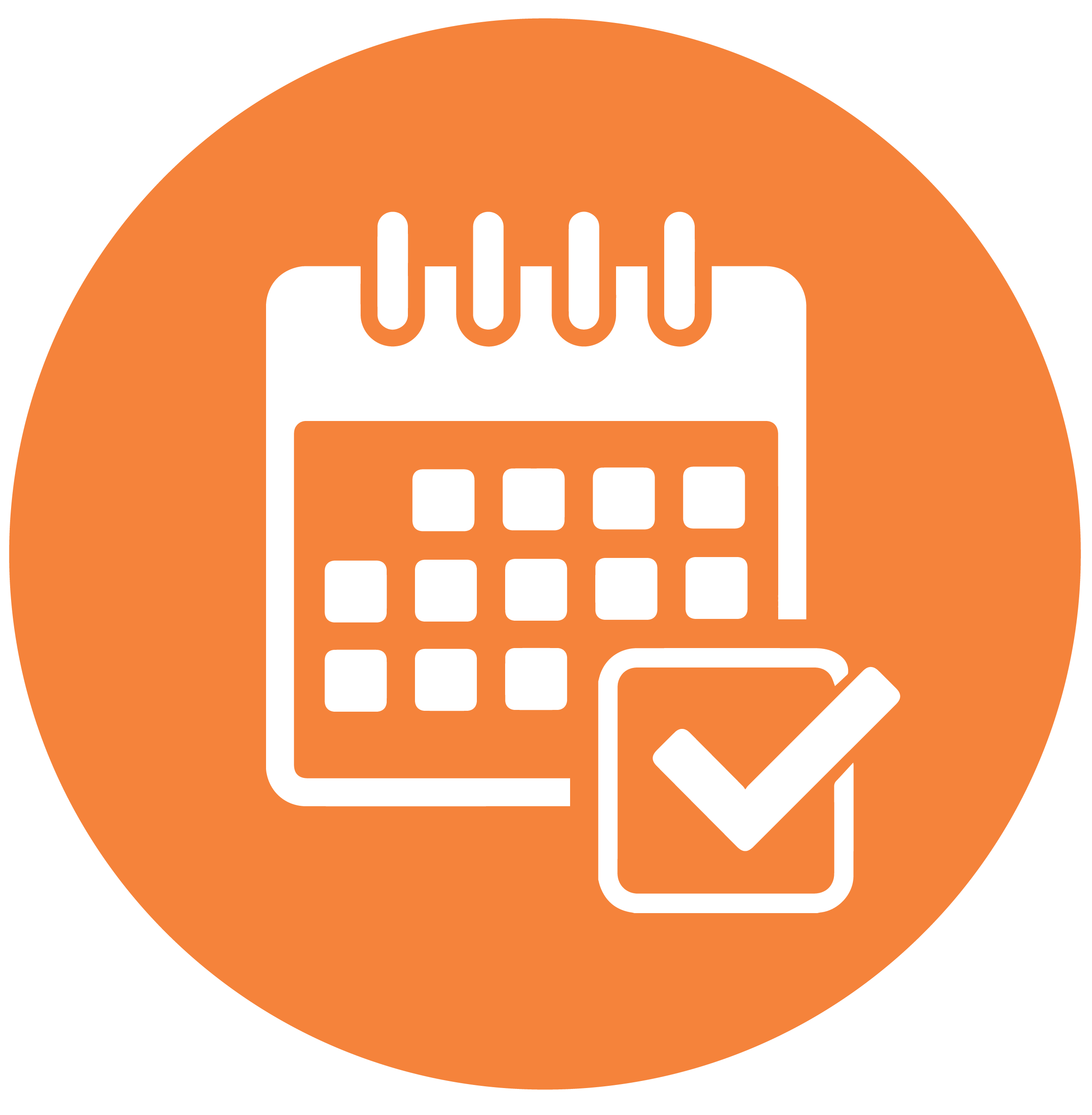 Calendar icon with checkmark on orange background