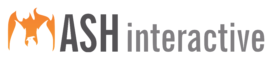 Logo of ASH Interactive featuring an orange stylized phoenix.