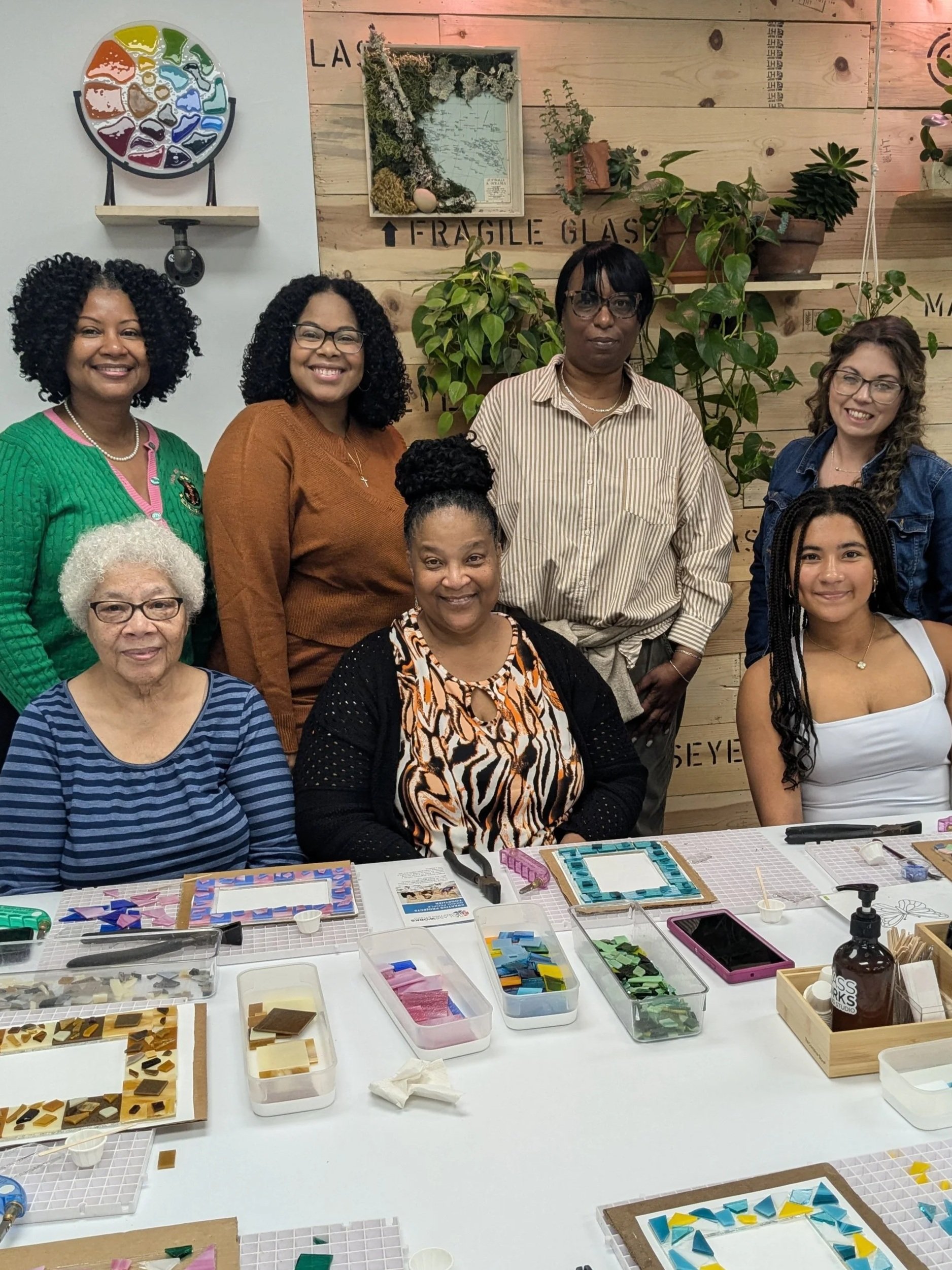 A happy family making fused glass art in Morristown NJ