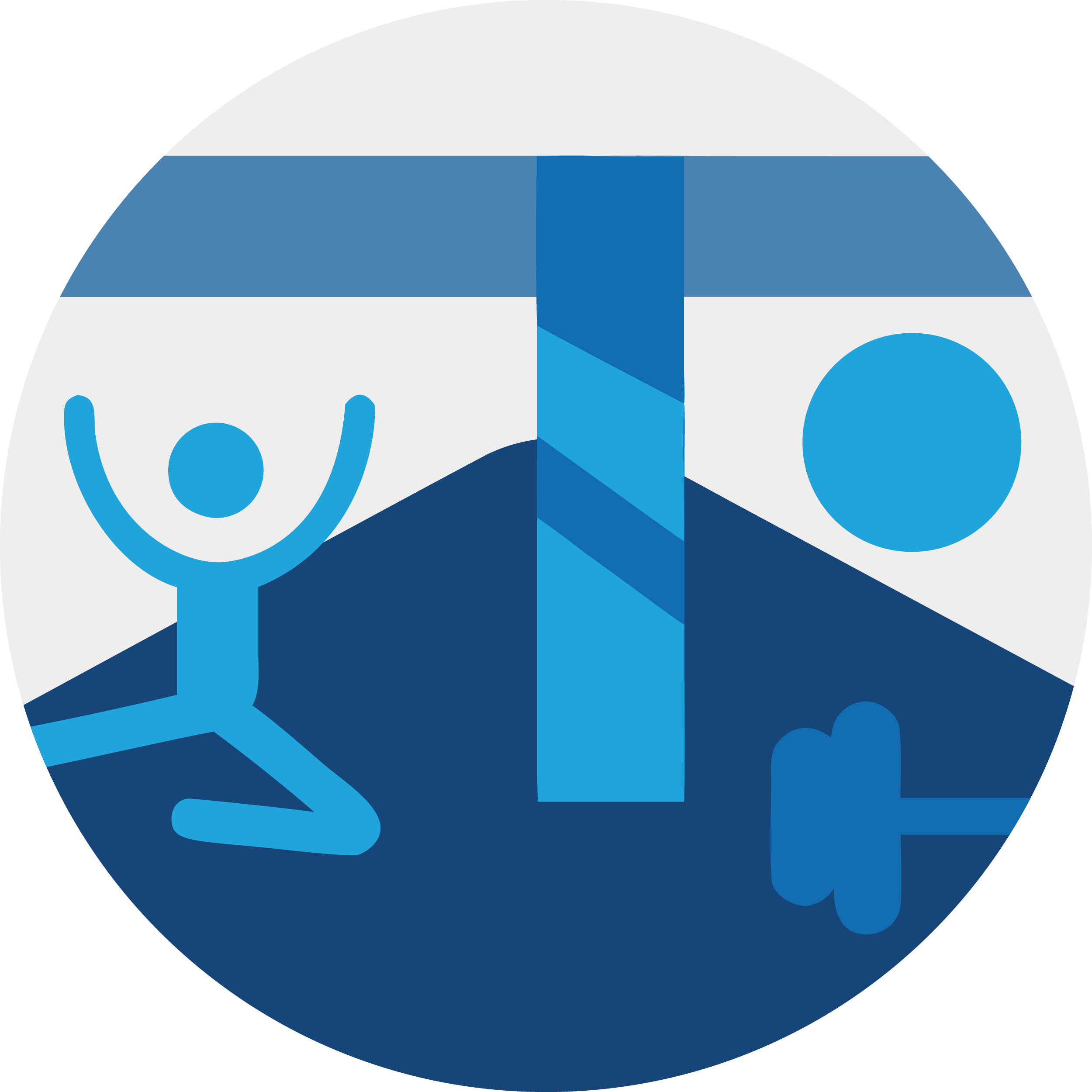 Abstract illustration of a boy, a girl, and a house with shrubs in front, using shades of blue and gray.