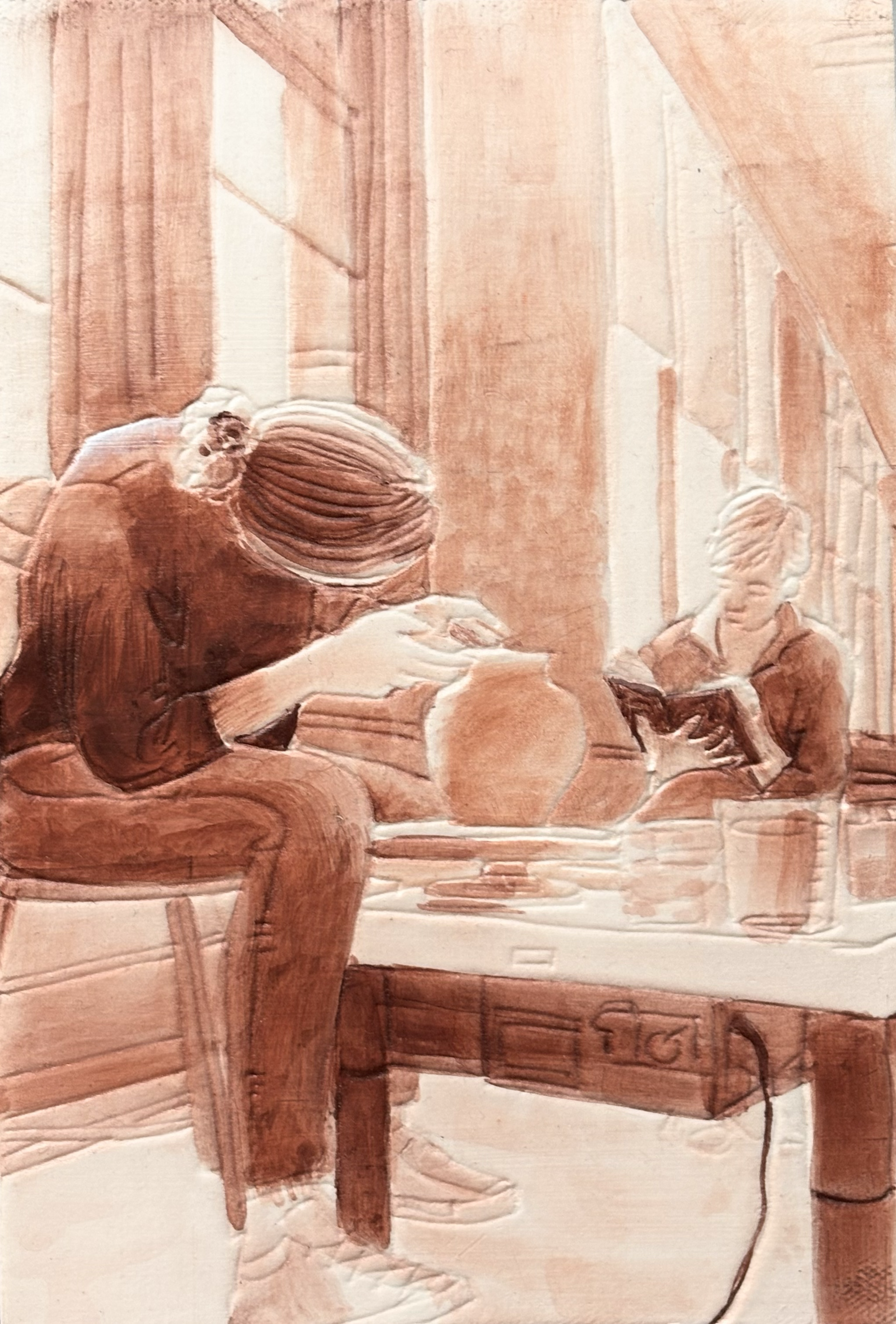 "Untitled", Red iron oxide on stoneware, 5.25" x 7.5", 2026