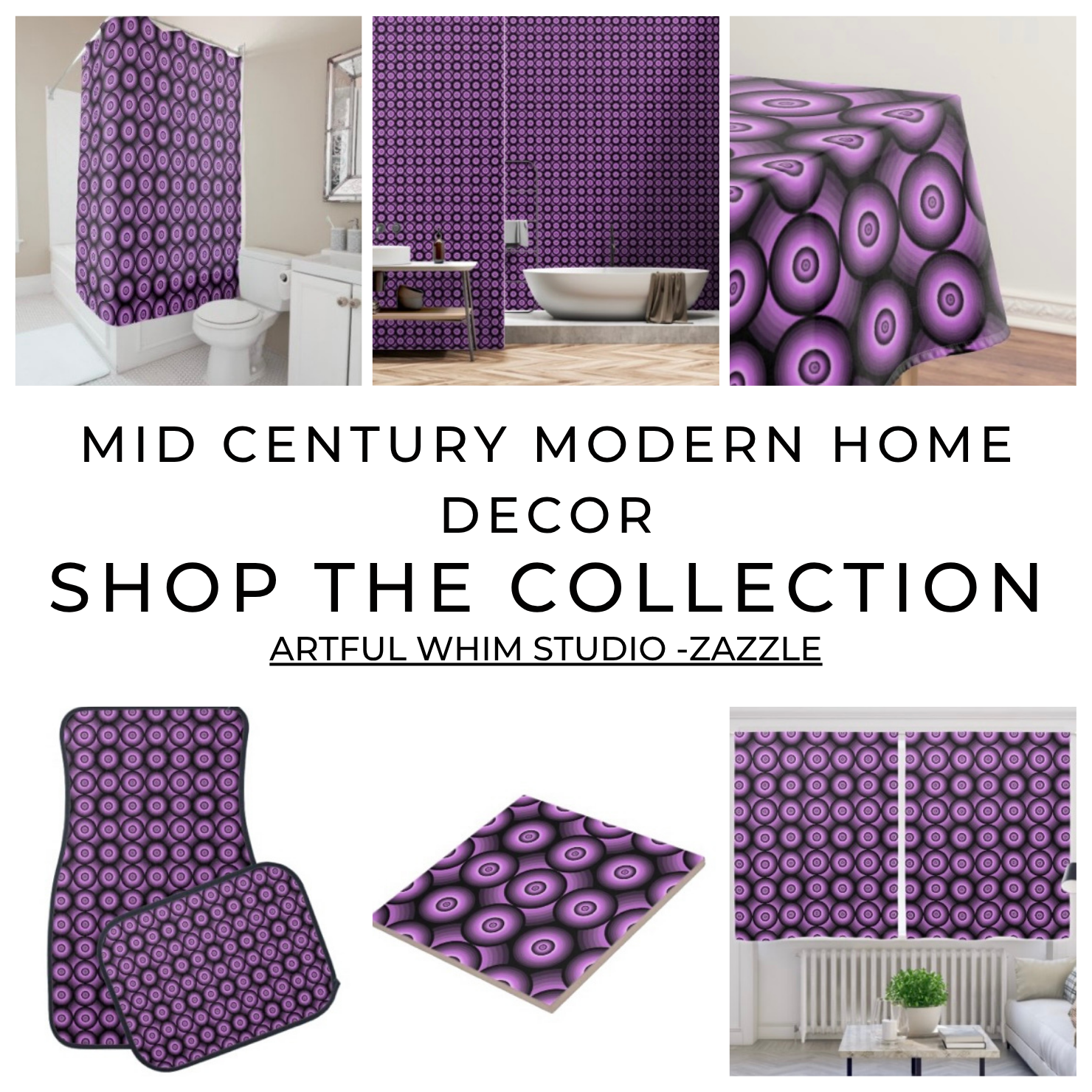 Mid century modern purple circles home decor collection