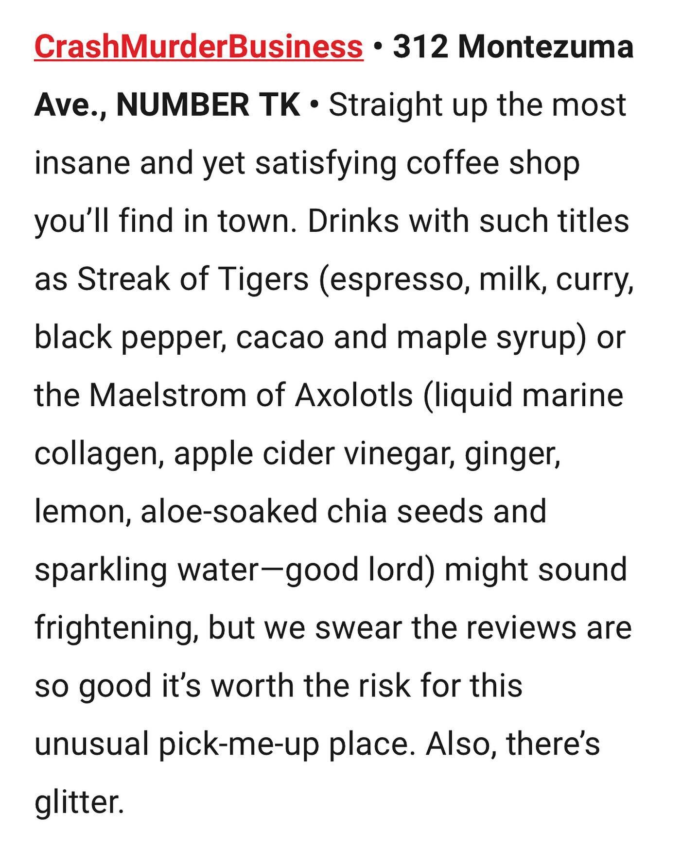 We made the @sfreporter &lsquo;s restaurant guide!! How sweet is that!?!

And yes. Our drinks can be a little complex sometimes but so is life and this is what keeps it all interesting, no??

NOW OPEN UNTIL 5:30pm during the week!! Come have a little