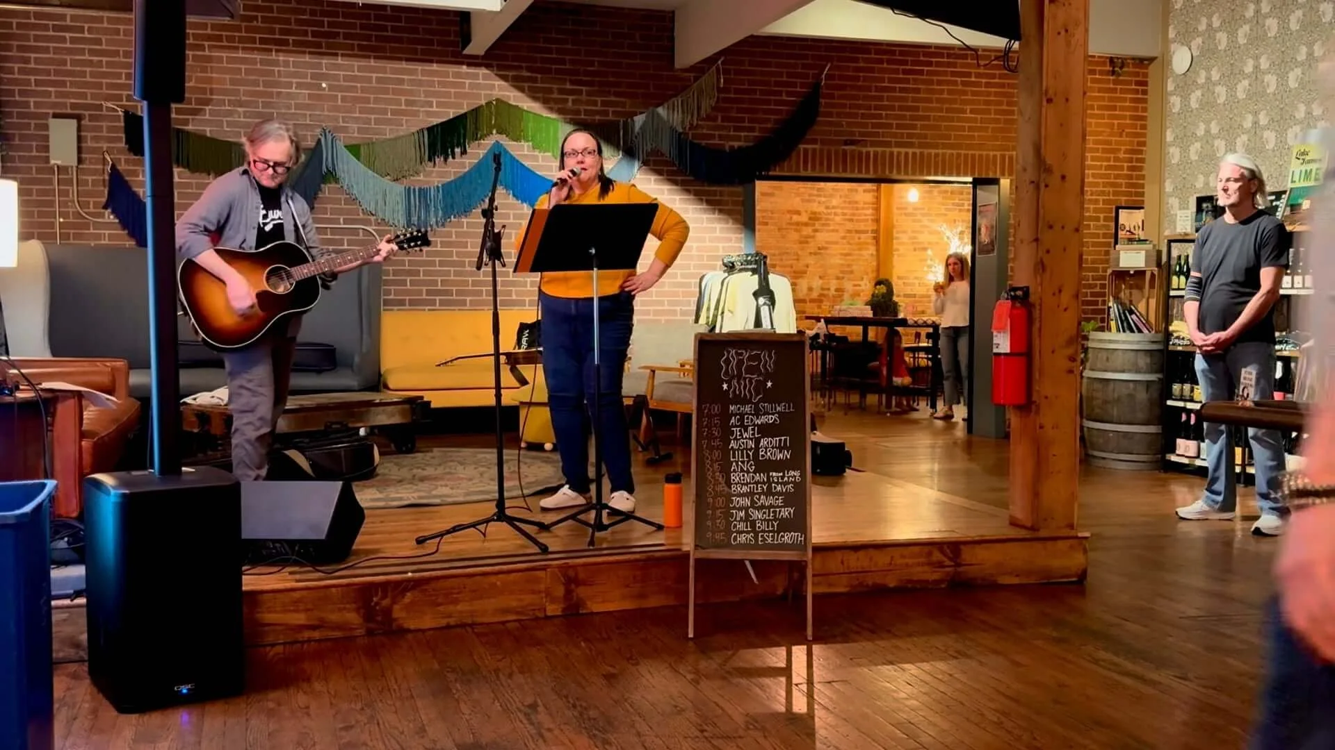 Jewel Ward singing with Chris Eselgroth on guitar at the Fonta Flora open mic on 5 March 2026.