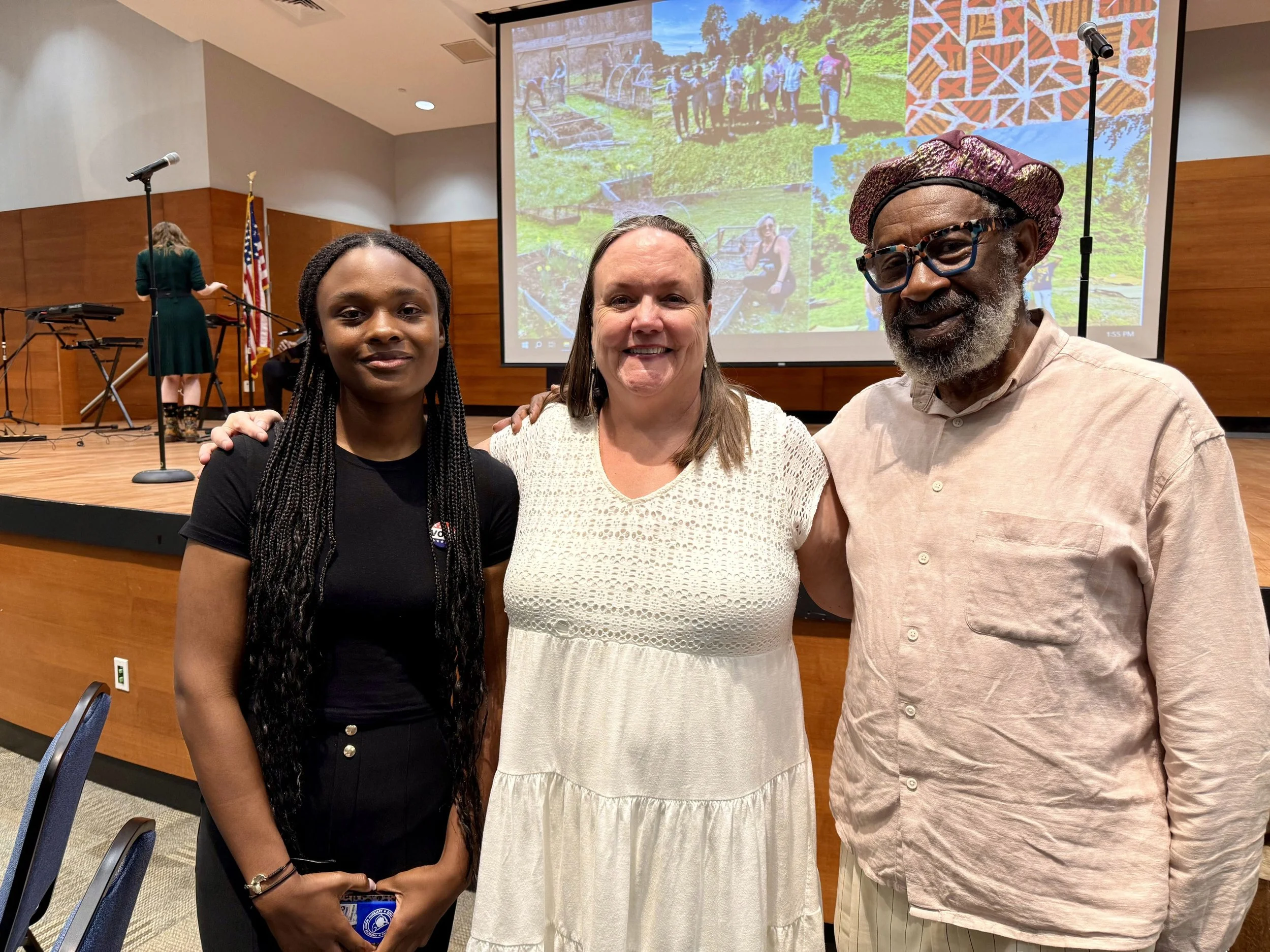 Ti Channer, Jewel Ward, and Robert Zachary at The Crystal Clear Stair Event, honoring Ti's late mother, Crystal Cauley, who passed unexpectedly in June 2024.