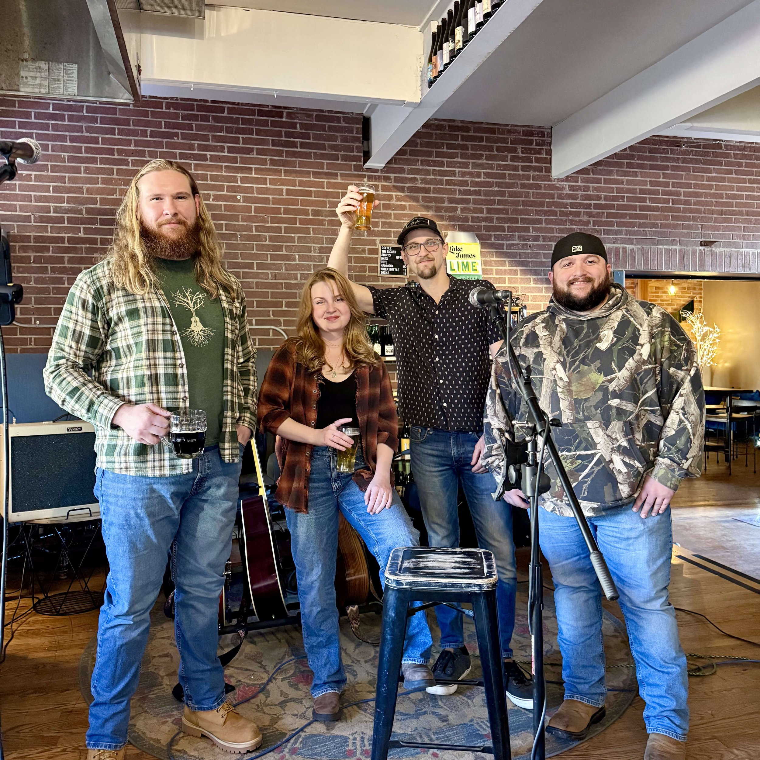 Michael Stillwell, Lilly Brown, Ethan Herndon, and JP Terry, performers at the Musician Showcase at Fonta Flora Brewery on 7 February 2026. 