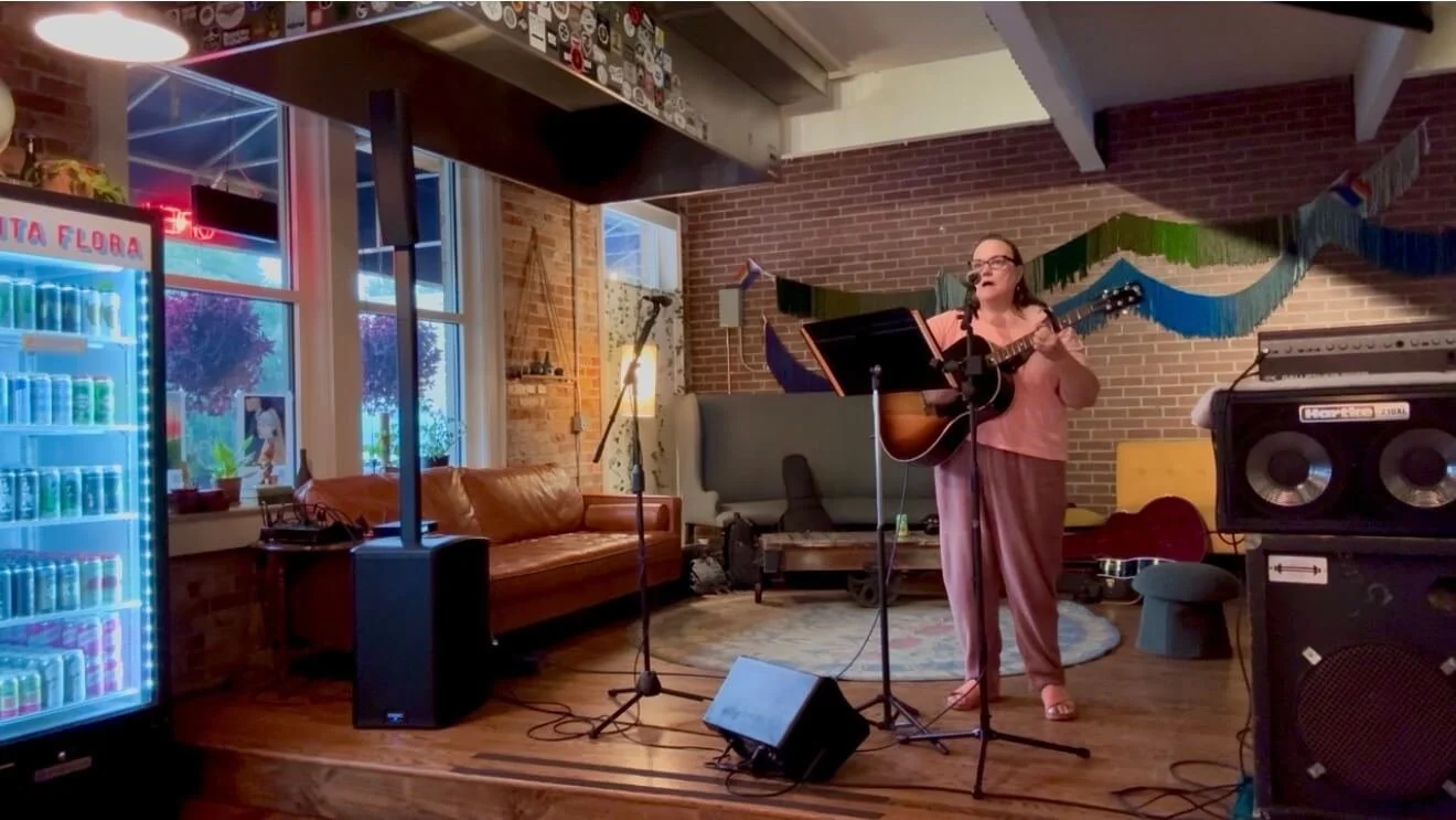 Jewel Ward performing at the Fonta Flora open mic on 6 August 2026. She sang 3 songs: Lavender Blue (Burl Ives/Traditional); Dreaming My Dreams with You (Waylon Jennings); and her original song, Dance Again (Jewel Ward). 