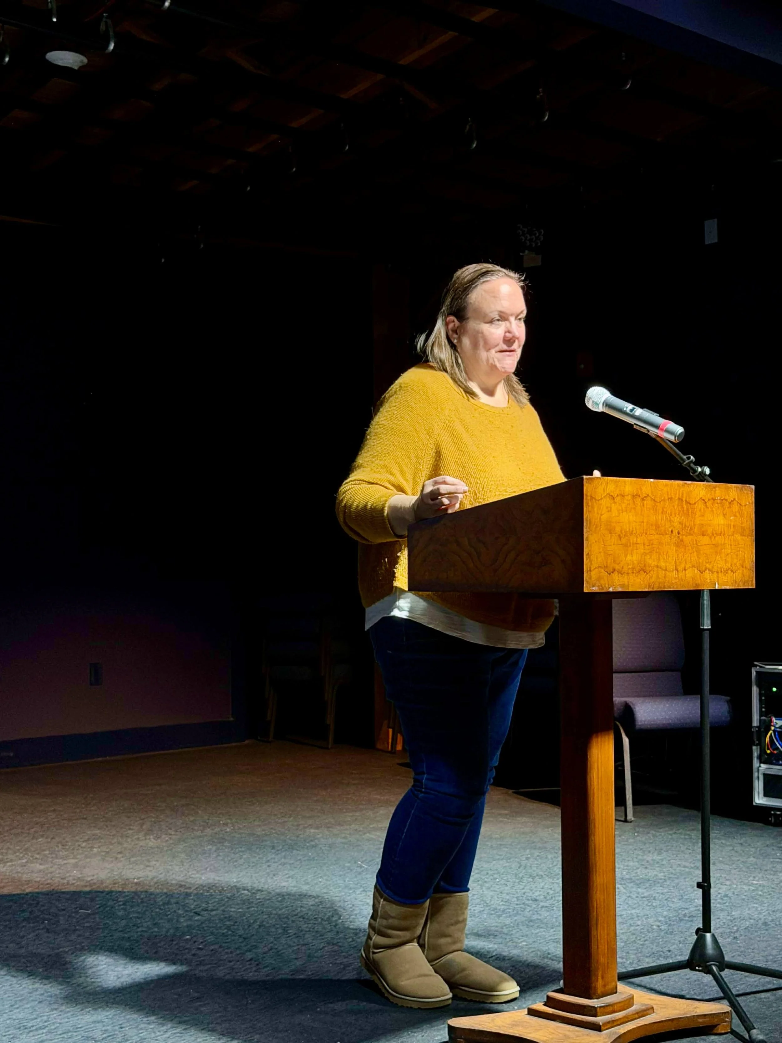 Jewel Ward reciting one of her original poems at the Burke Arts Council Poetry Open Mic on 6 February 2026.