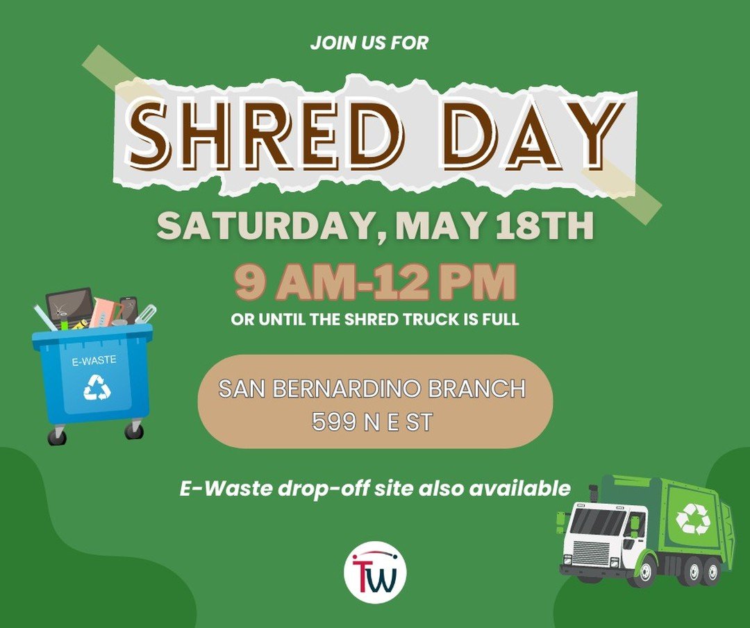 Hey members! Got old documents or electronics you'd like to get rid of? Join us for Shred Day, where you can bring your items to safely dispose of. 

This event is for Thinkwise CU members only and is first come, first serve, so don't forget to mark 