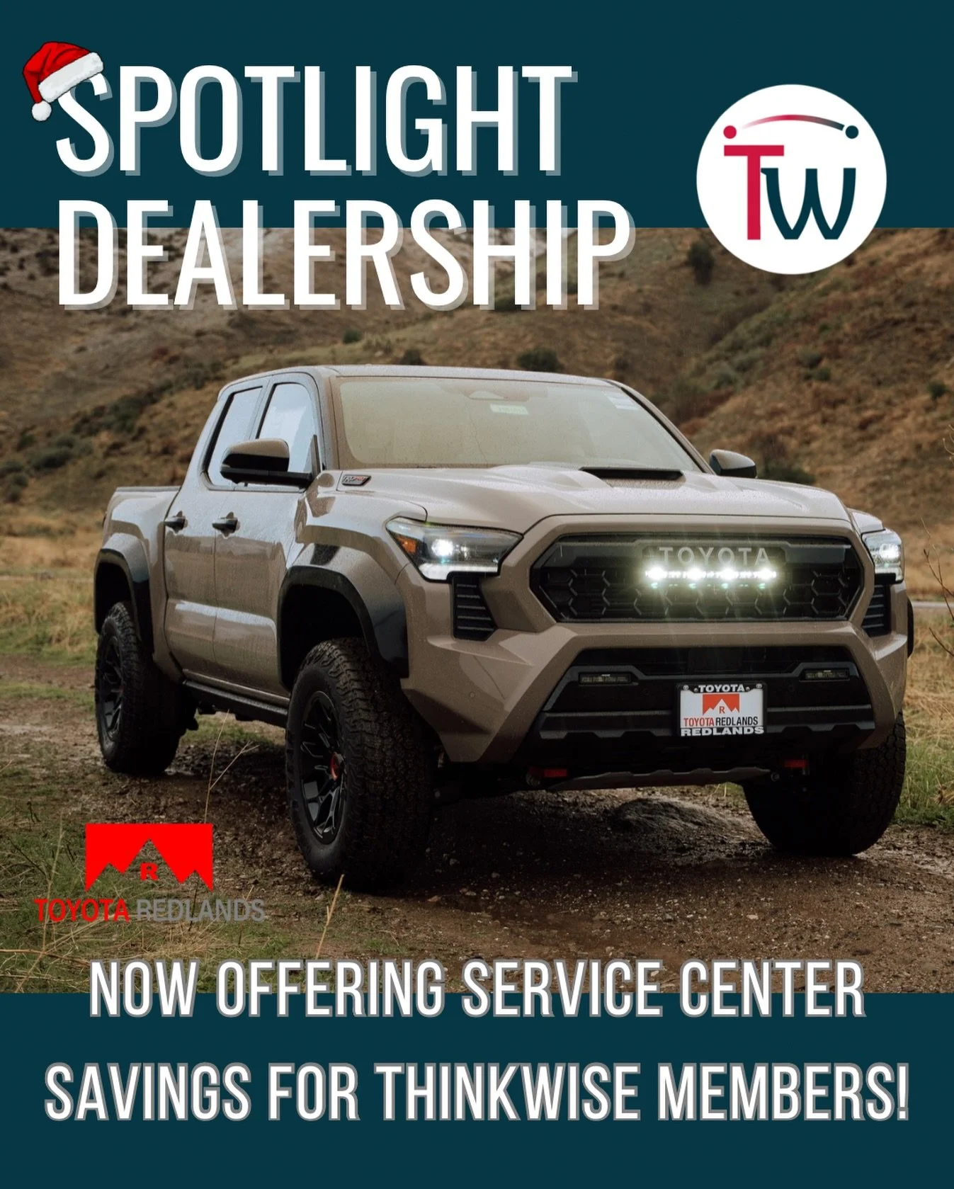 As the Holiday season is in full swing, we have more ways for you to save 🤑

Our Spotlight Dealership, Toyota of Redlands, will be offering a 15% discount* at their Service Center, just for our members! 

Visit their dealership or contact them today