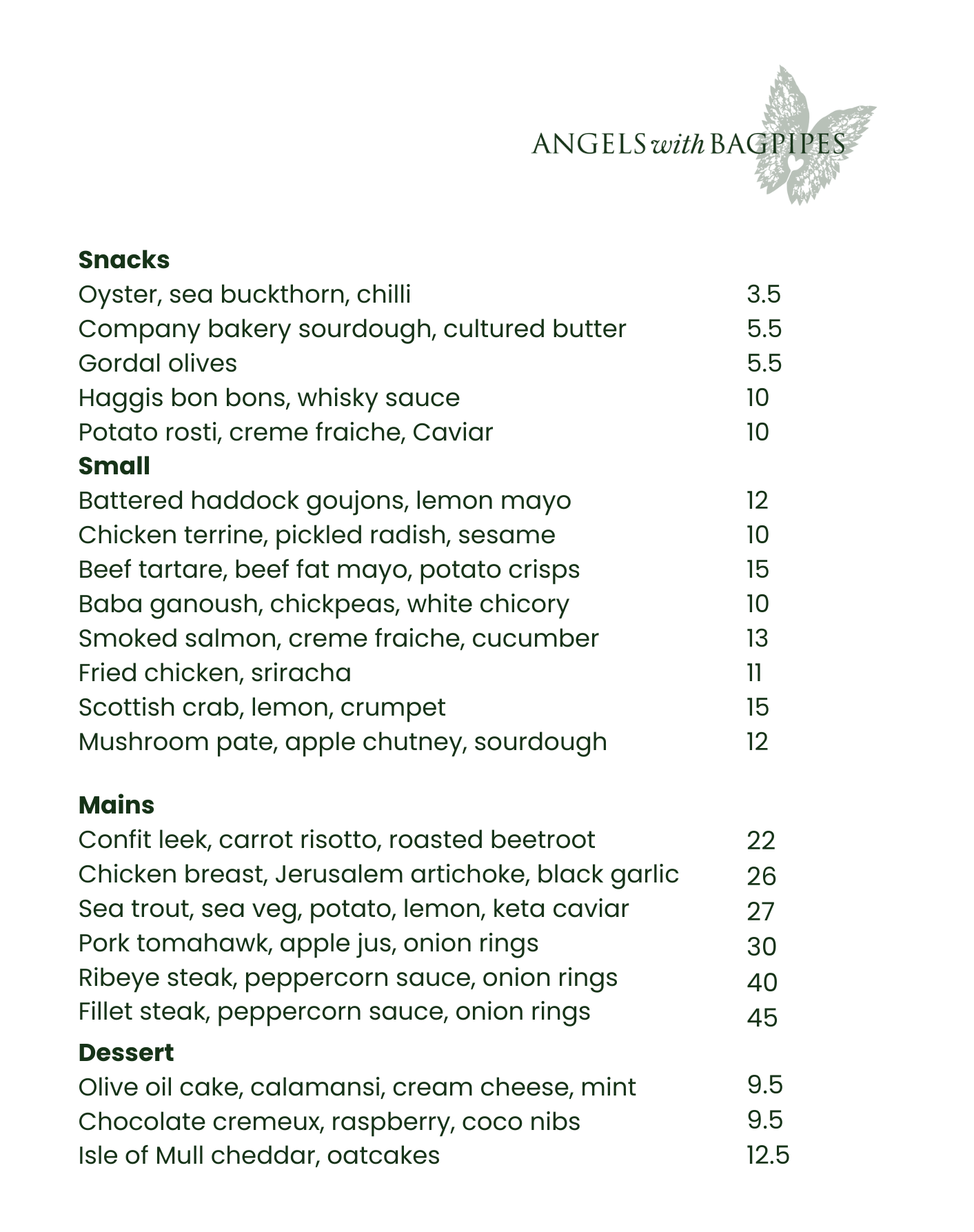 Menu — Angels with Bagpipes