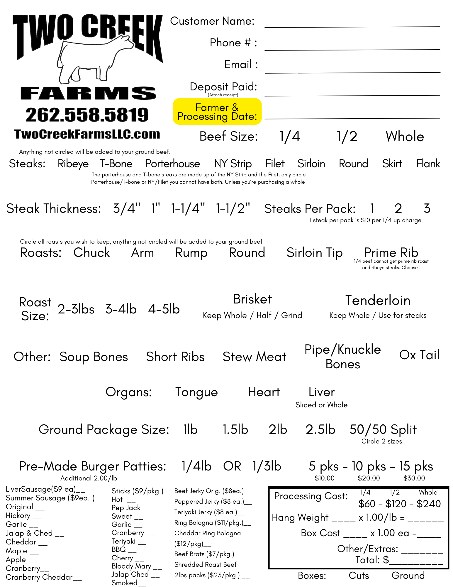 Custom Processing — Two Creek Farms