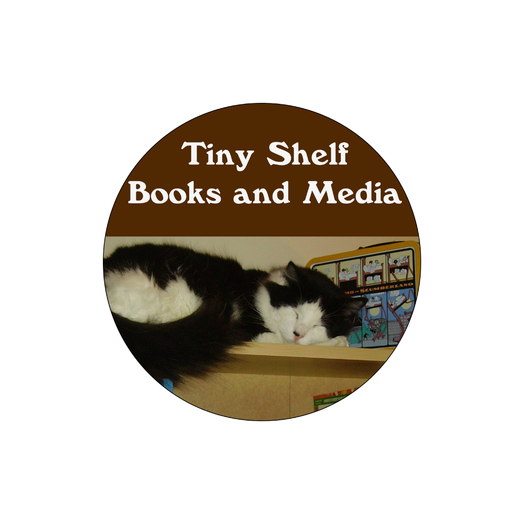 Tiny Shelf Books and Media Logo with cat sleeping
