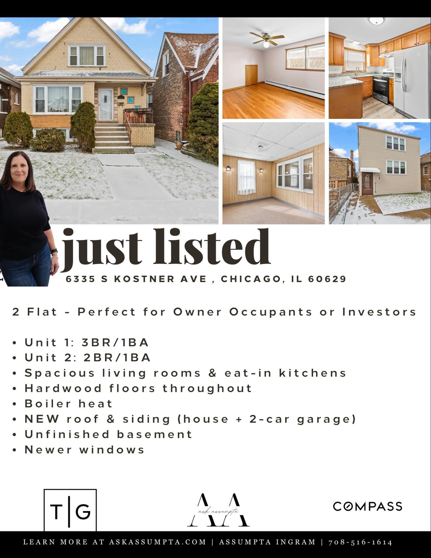 🏡 Just Listed in Chicago!
📍 6335 S Kostner Ave

Opportunity knocks with this solid 2-flat&mdash;perfect for owner occupants or investors looking for rental income!

✨ Property Features:
&bull; Unit 1: 3 Bedrooms | 1 Bath
&bull; Unit 2: 2 Bedrooms |