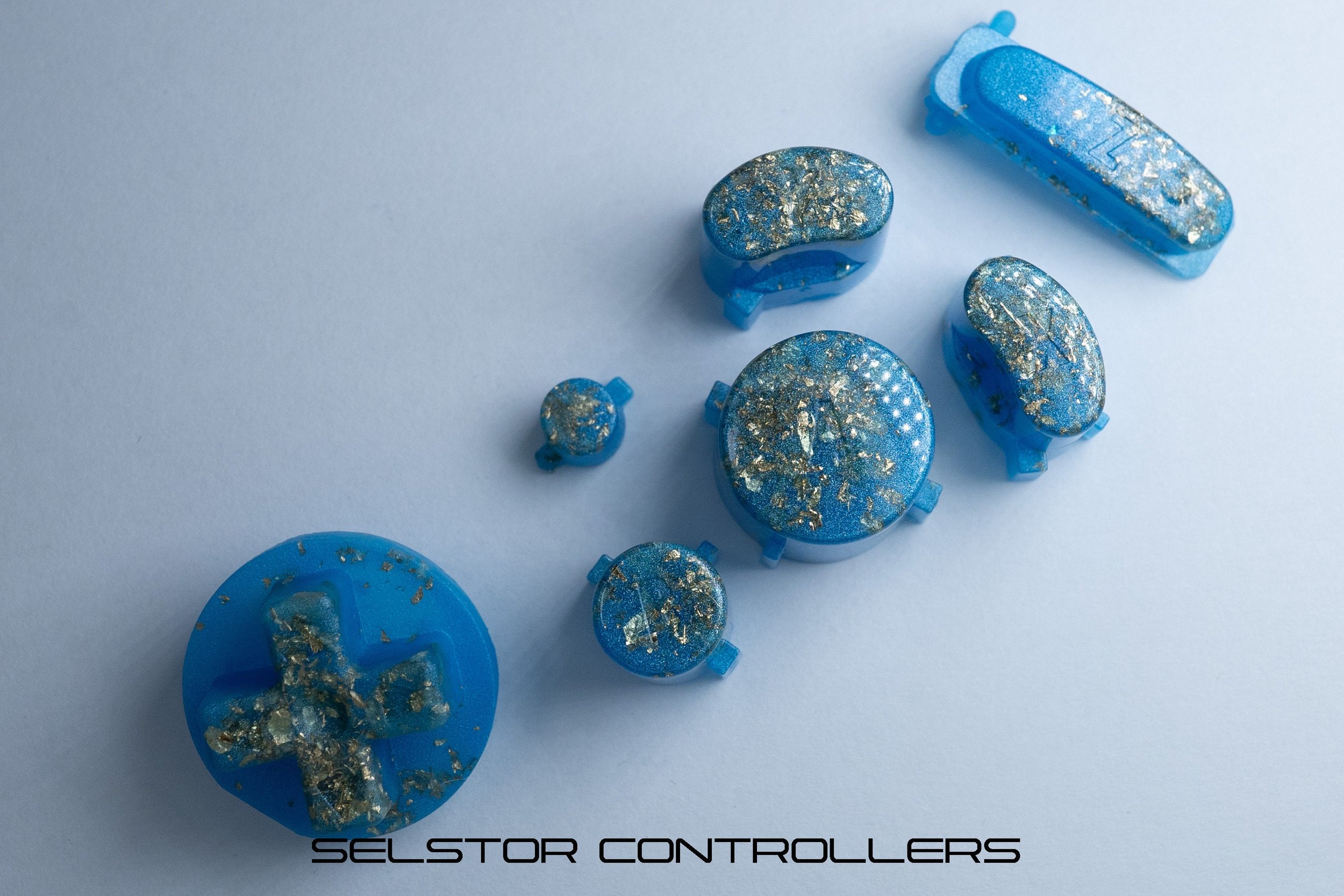 PEARL BLUE GOLD Sparkle GameCube Button Set - ABXYstartDpadZ