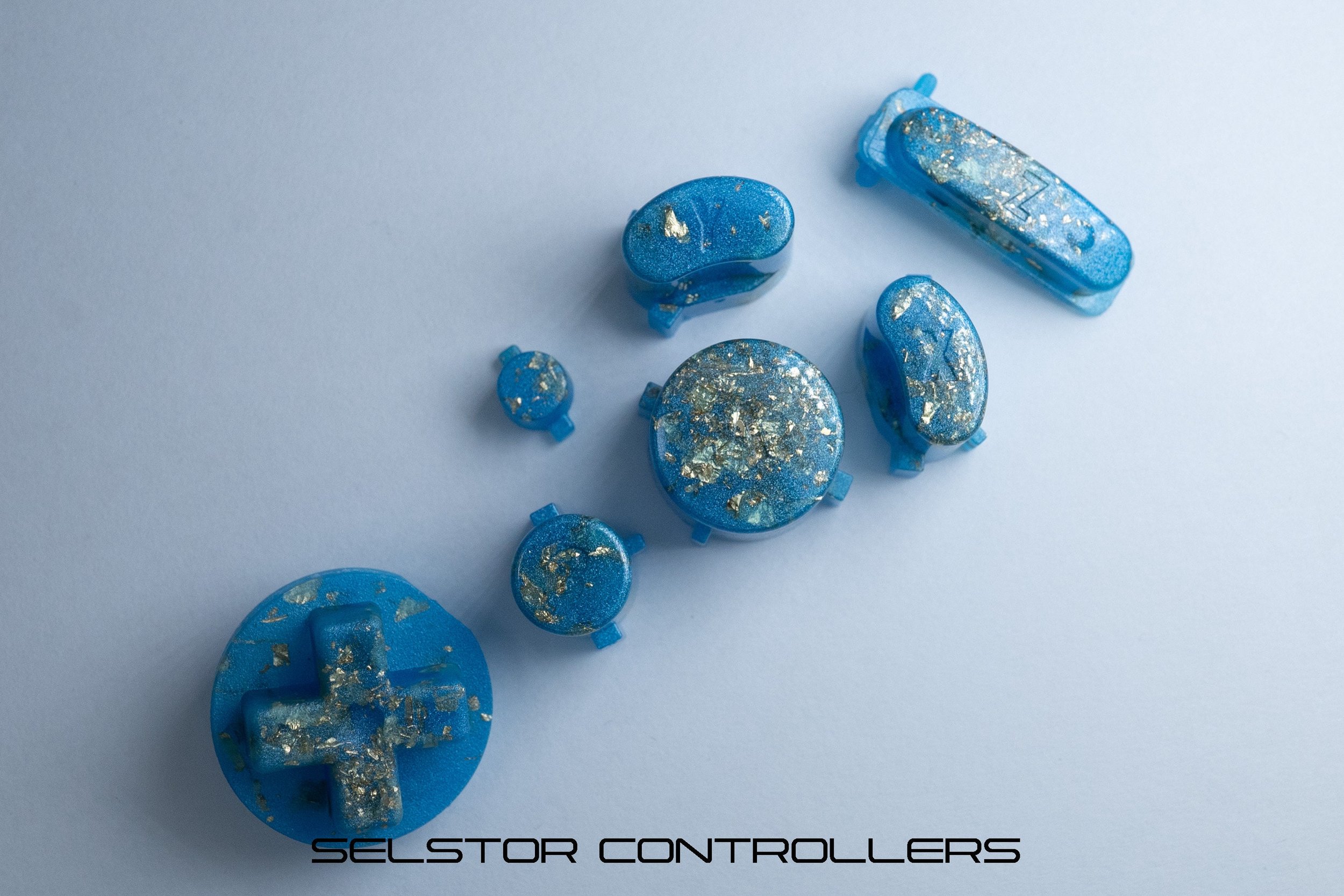 PEARL BLUE GOLD Sparkle GameCube Button Set - ABXYstartDpadZ
