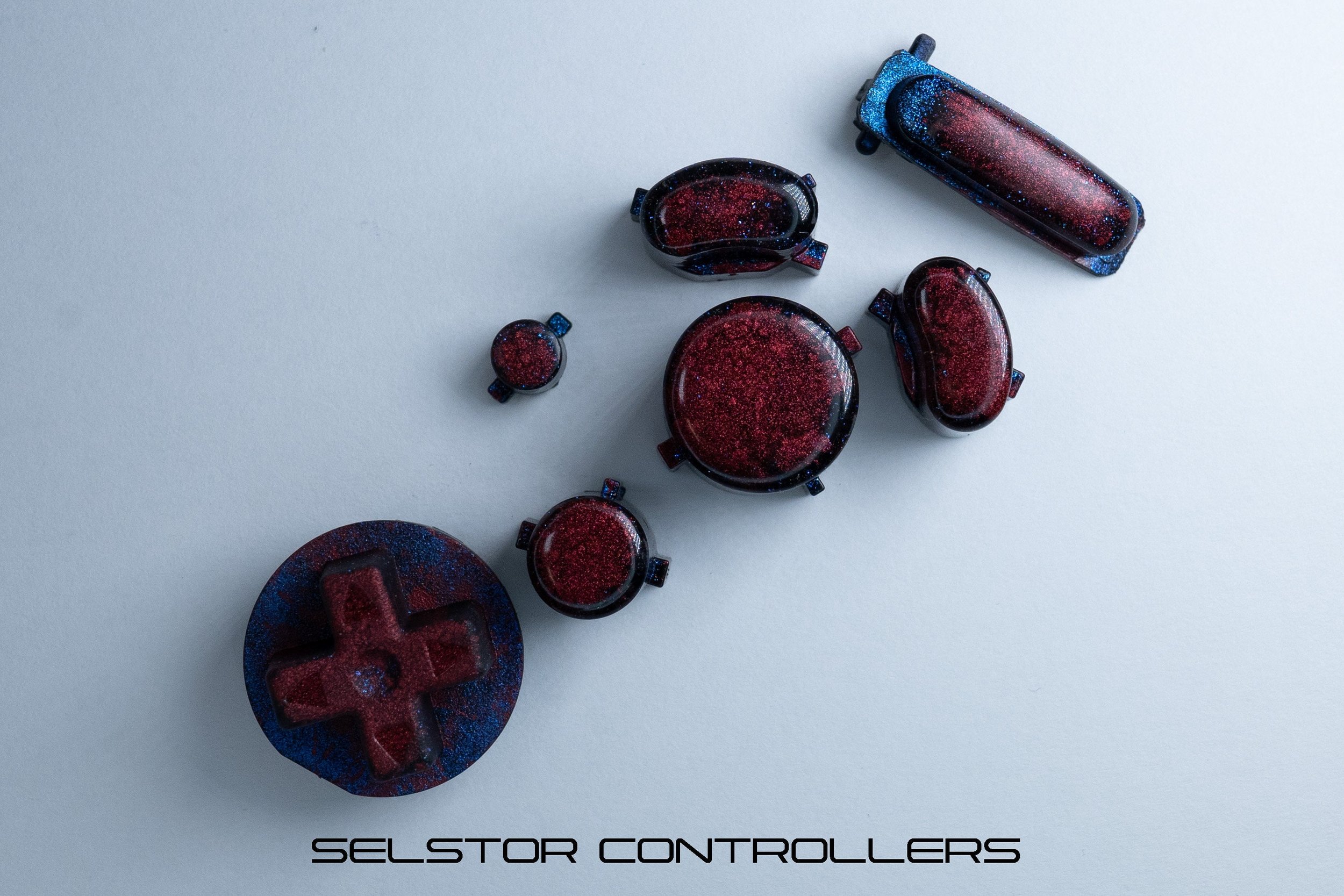 RED On Blue Moon (BALD) GameCube Button Set - ABXYstartDpadZ