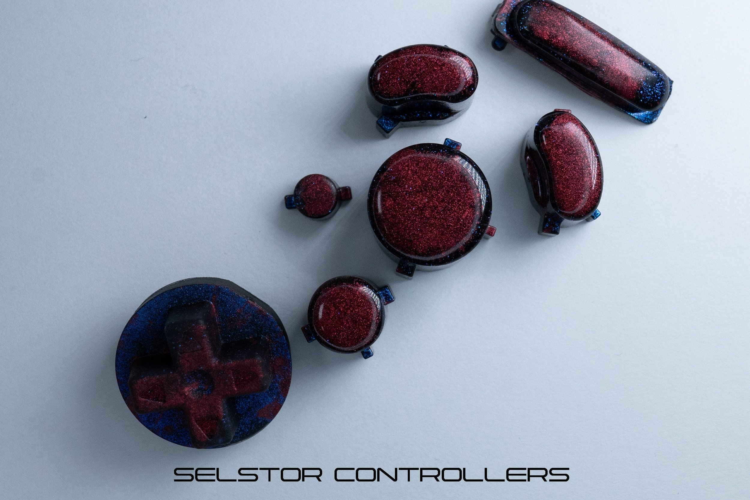 RED On Blue Moon (BALD) GameCube Button Set - ABXYstartDpadZ