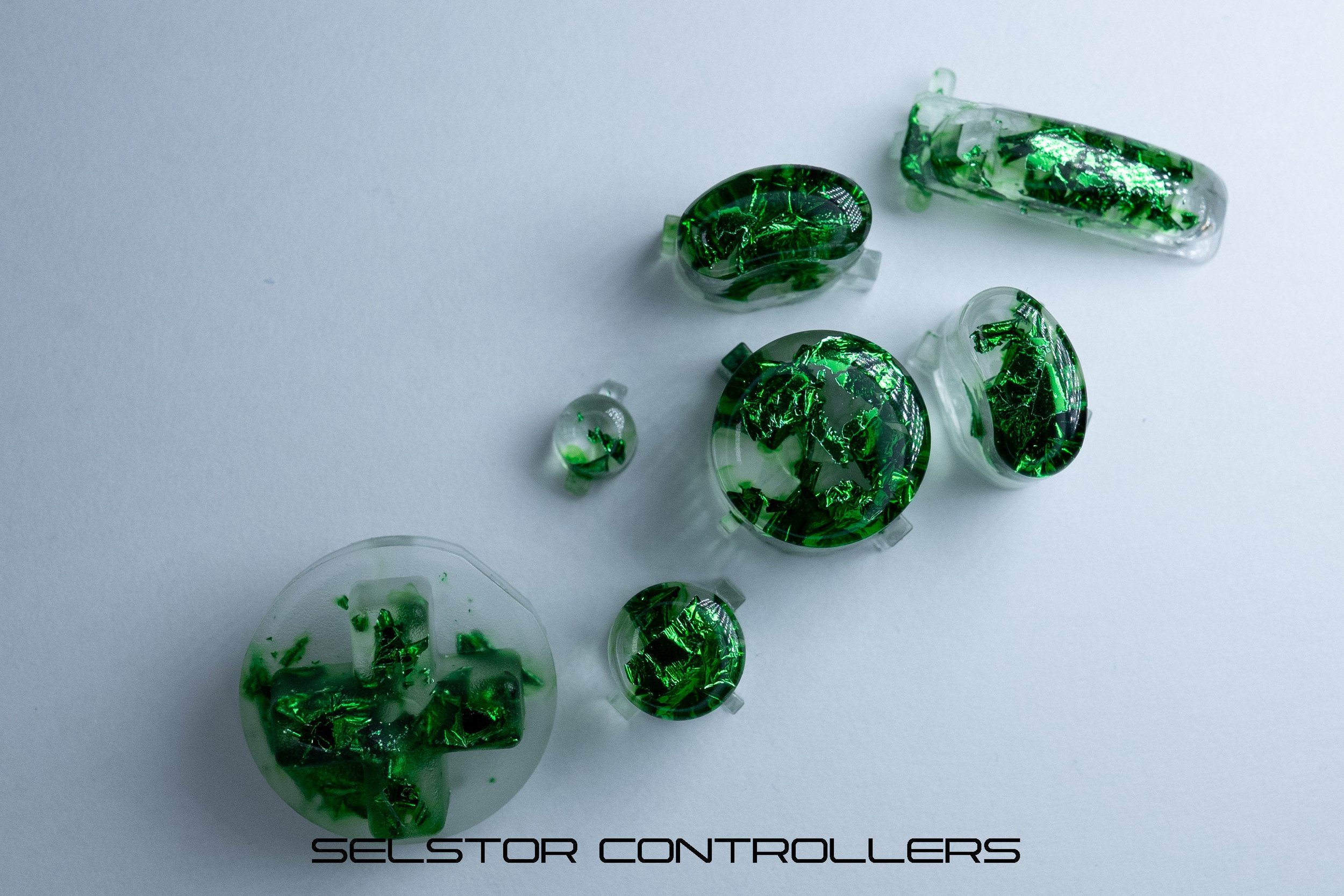 GREEN METAL (BALD) GameCube Button Set - ABXYstartDpadZ