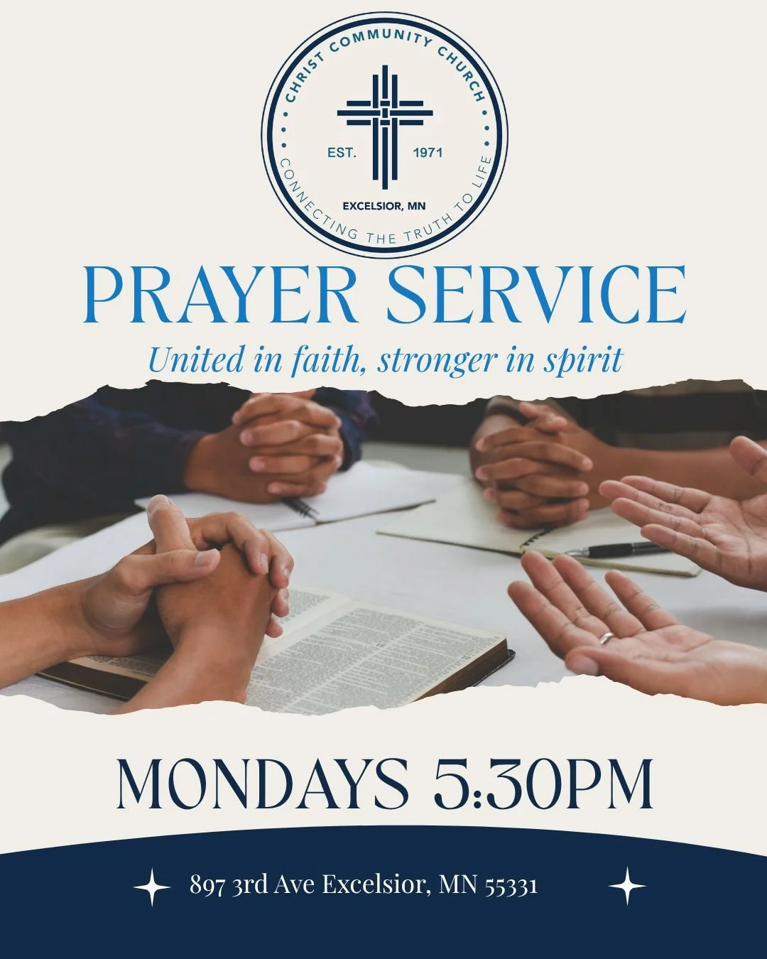 Join us for weekly prayer on Mondays, 5:30 pm - 6:30 pm!
We are a family, and we want to lift one another up to our precious Lord &amp; Savior!
📍897 3rd Ave Excelsior, MN 55331

#prayerchangesthings #prayerworks #prayerservice #churchfamily #FaithAn