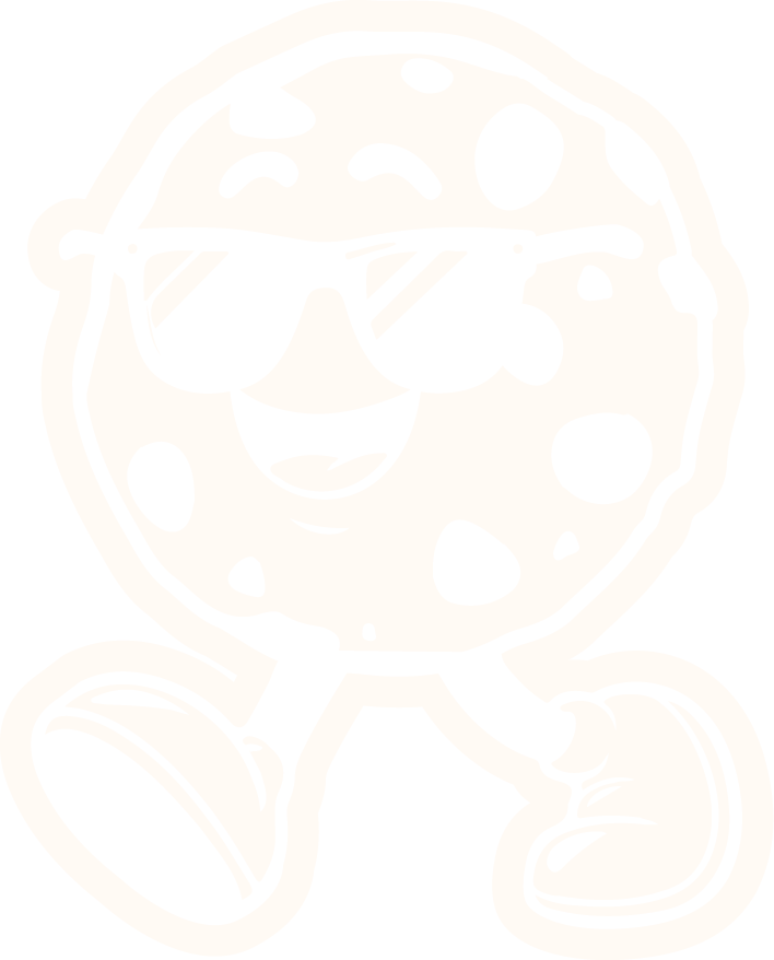 A cartoon-style cookie character with sunglasses, smiling face, arms, and legs.