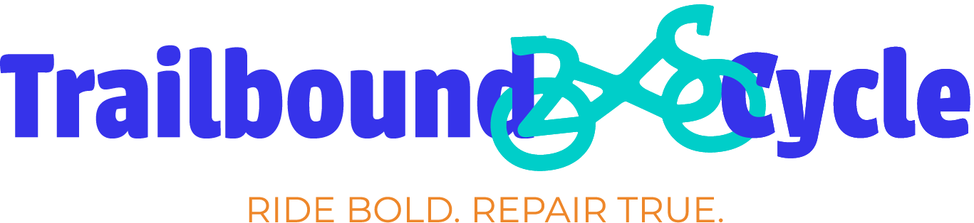 Logo for Trailbounty Bicycle with a stylized bike graphic and tagline "Ride Bold. Repair True."