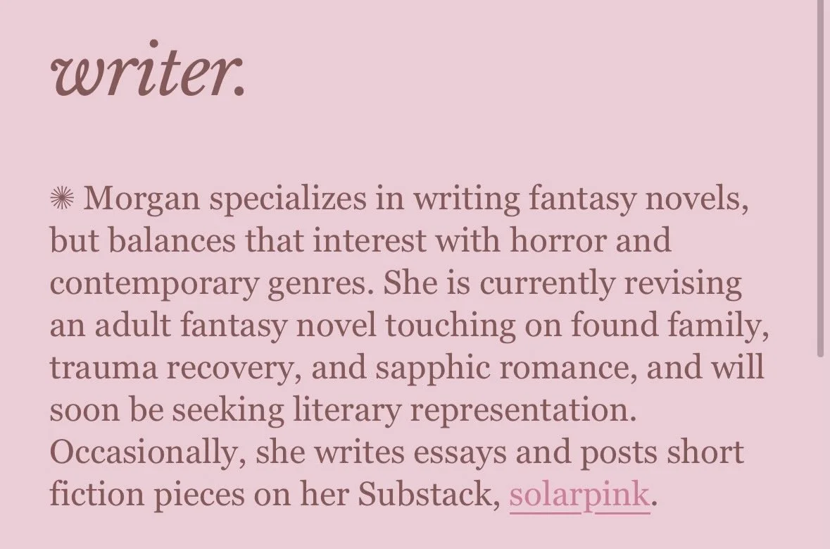 Gave my website a refresh! I realized it was full of out-of-date information and also wanted to use the FAQ to address the status of a certain narrative horror podcast 😬 Also I need to fulfill the sudden-urge-to-change-my-MySpace-layout impulse some
