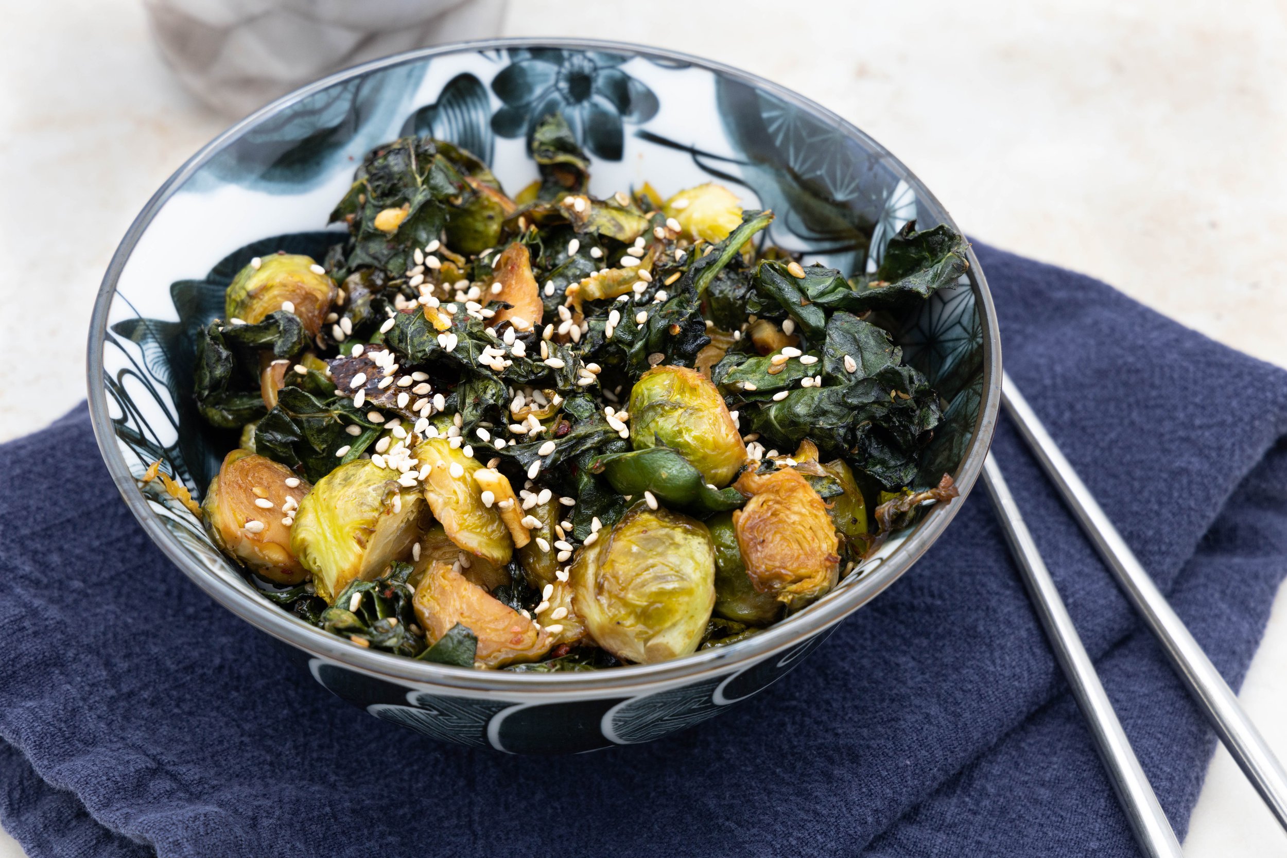 Oven Roasted Brussel Sprouts and Kale with Soy Sauce and Sesame — Its
