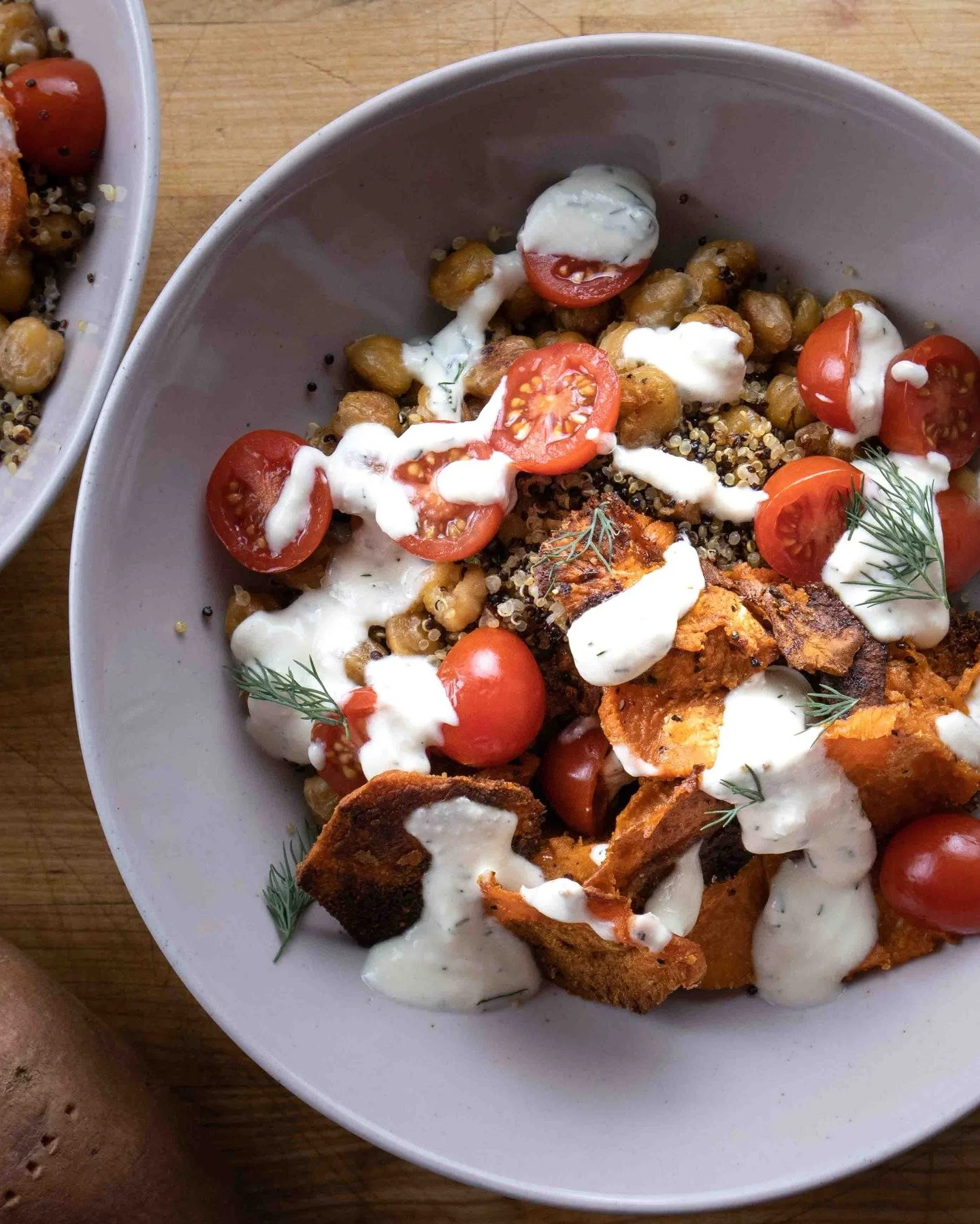 The best part of these grain bowls is
the whipped goat cheese sauce! 😮

Paired with roasted potatoes and crispy quinoa, nothing gets tastier!

I love to pair mine with roasted veggies or fresh grilled steak, but how do you like to serve these yummy 