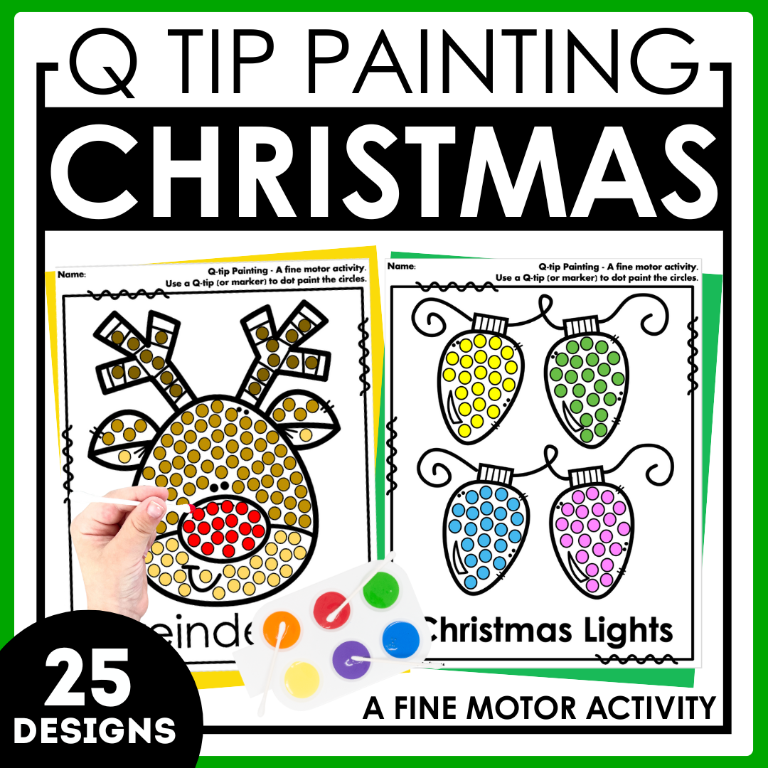 Q tip Painting Christmas Dot Art Fine Motor Activity December Activities Crafts