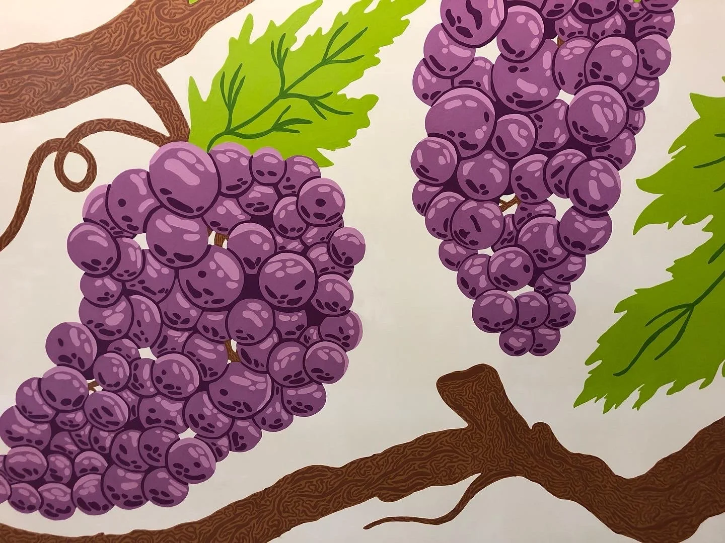 close up of big purple grapes painted on the wall