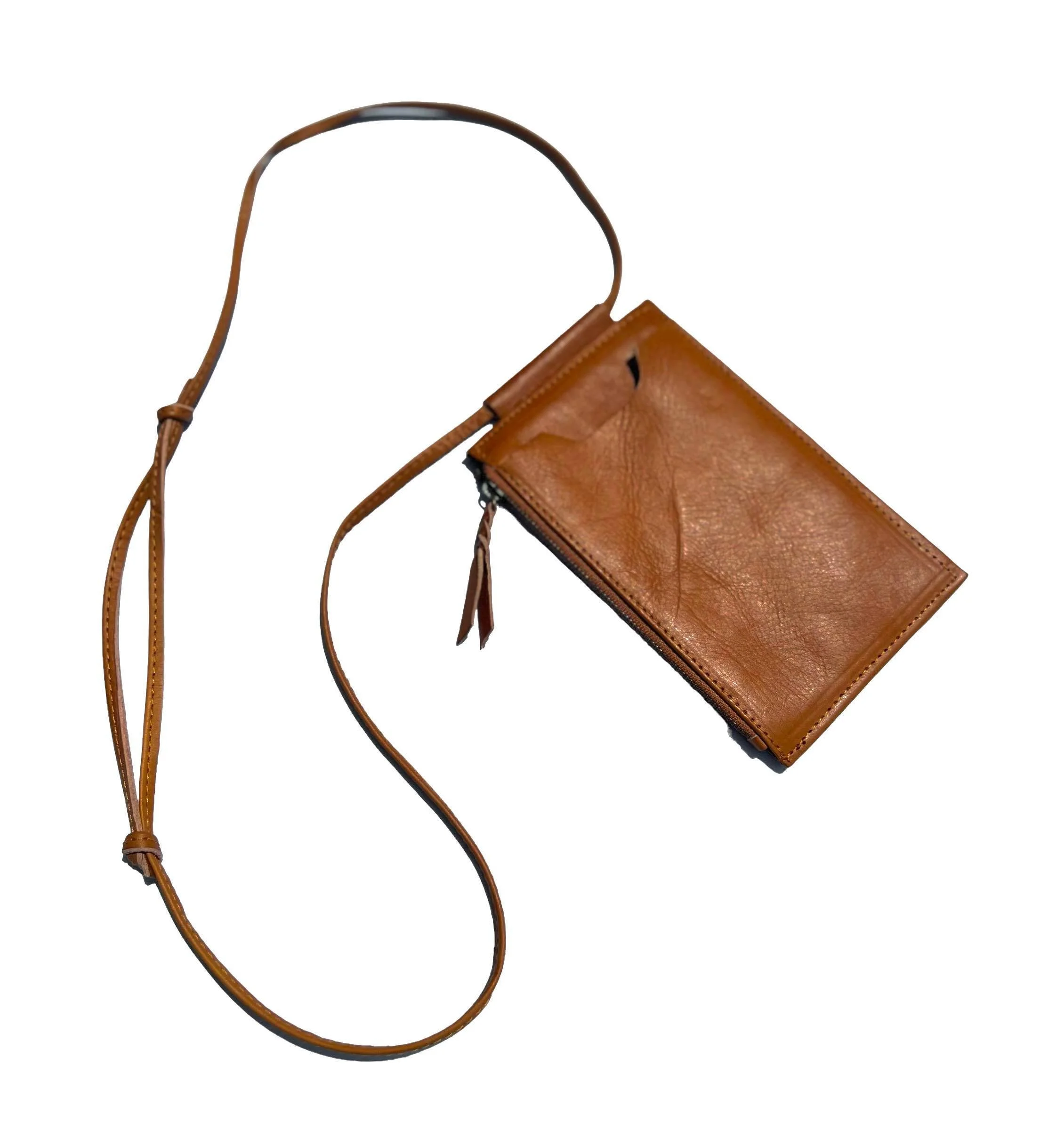 Tan Leather Crossbody Phone Pouch