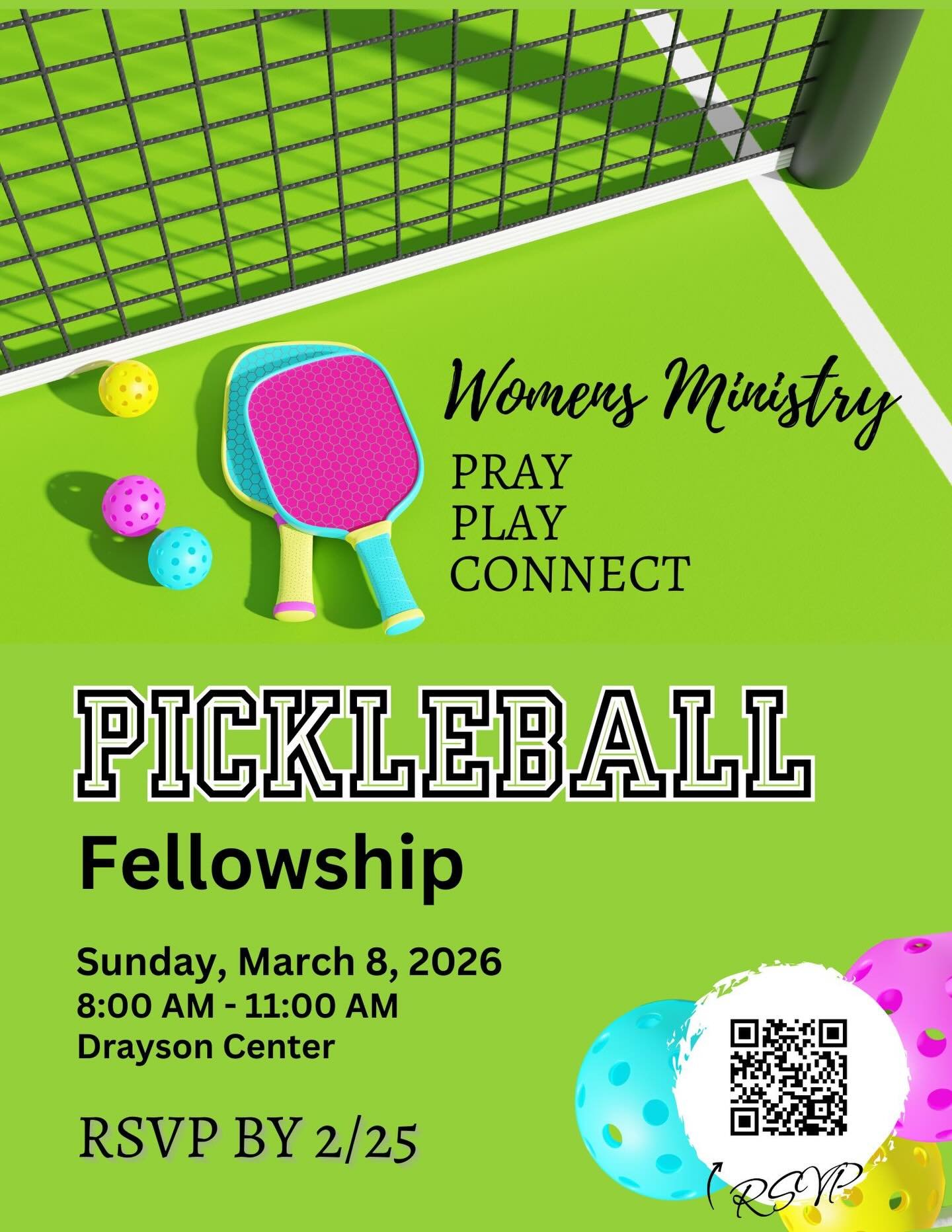 Women of LLKC! Join us for this fun fellowship event. Please RSVP scanning the QR code or through the link in our bio #womensministry #pickleball #fellowship
