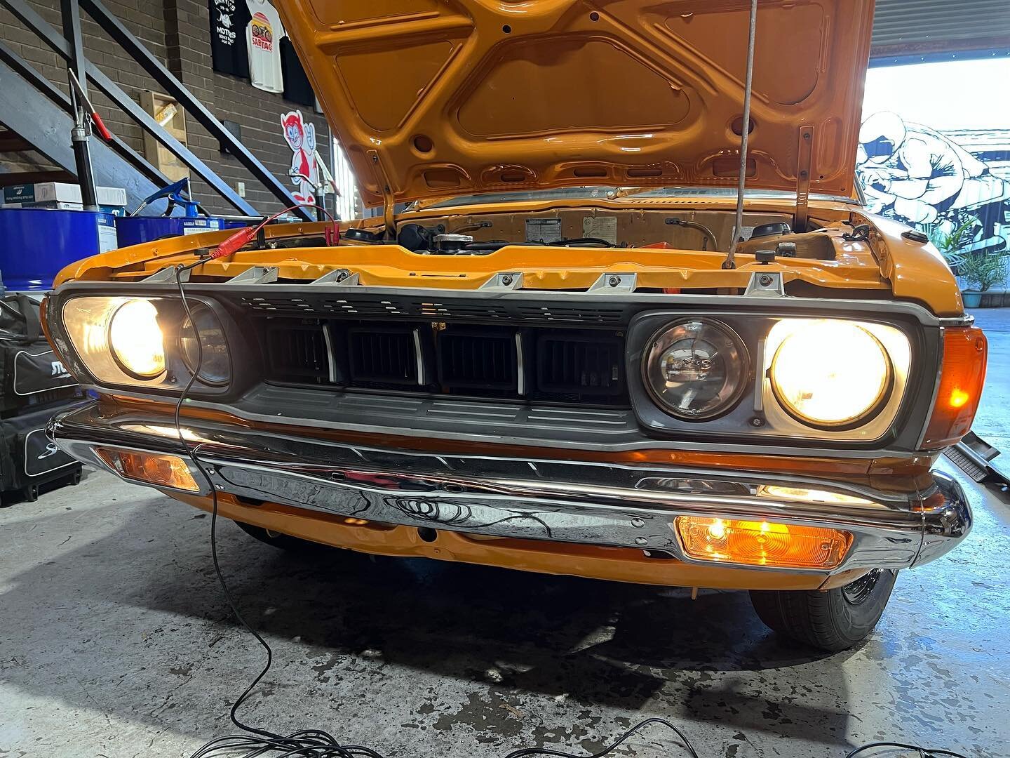 It&rsquo;s getting there #datsun #180b #sss Sourced and wired up these park and indicator lights on a freshly chromed bumper! New carpets and underlay going in soon, some Fender mirrors and then ready to get registered #sydney #mechanic #electrical #